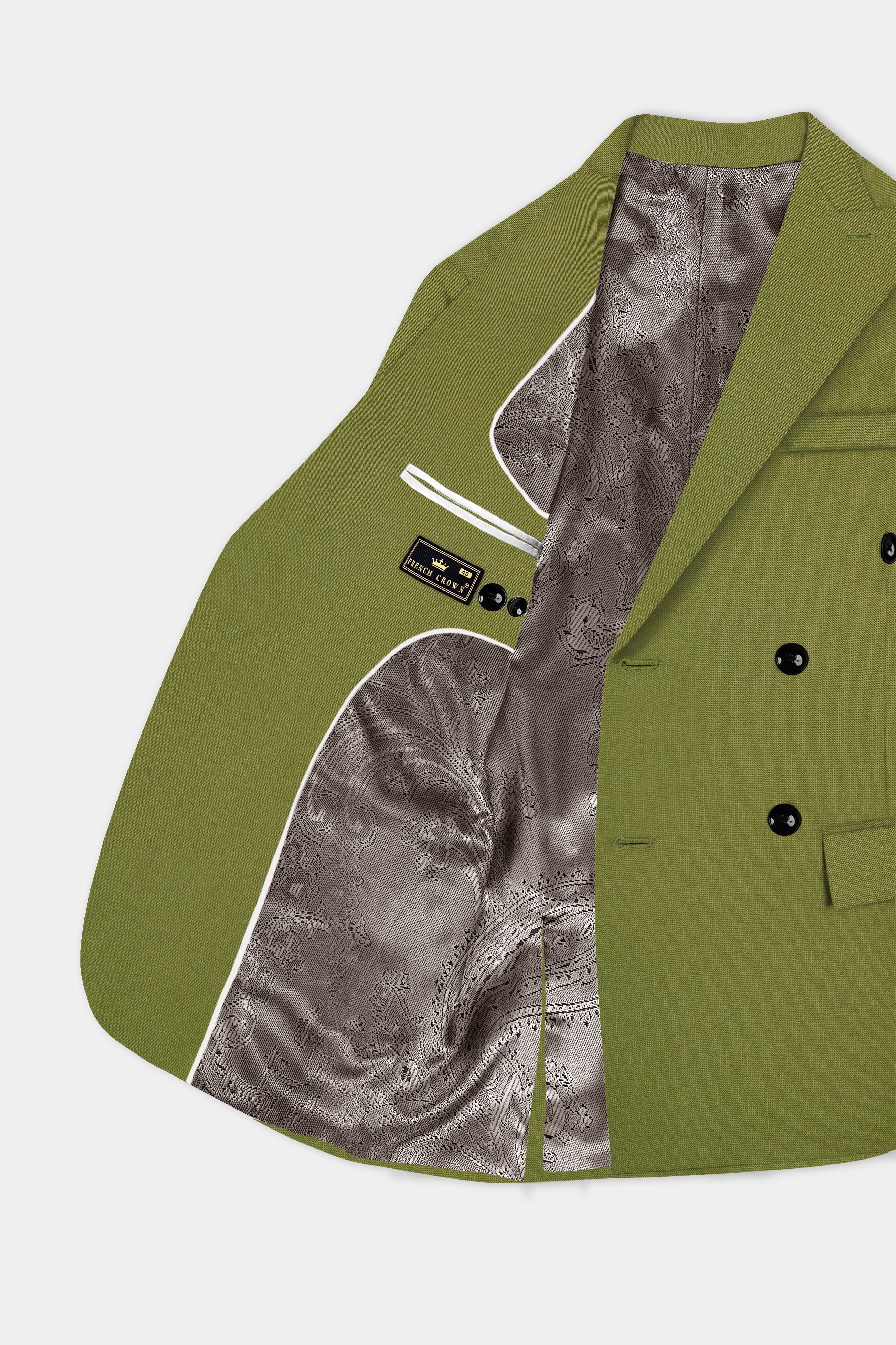 Glade-Muddy Green Solid Wool Rich Double Breasted Slight Stretch Suit