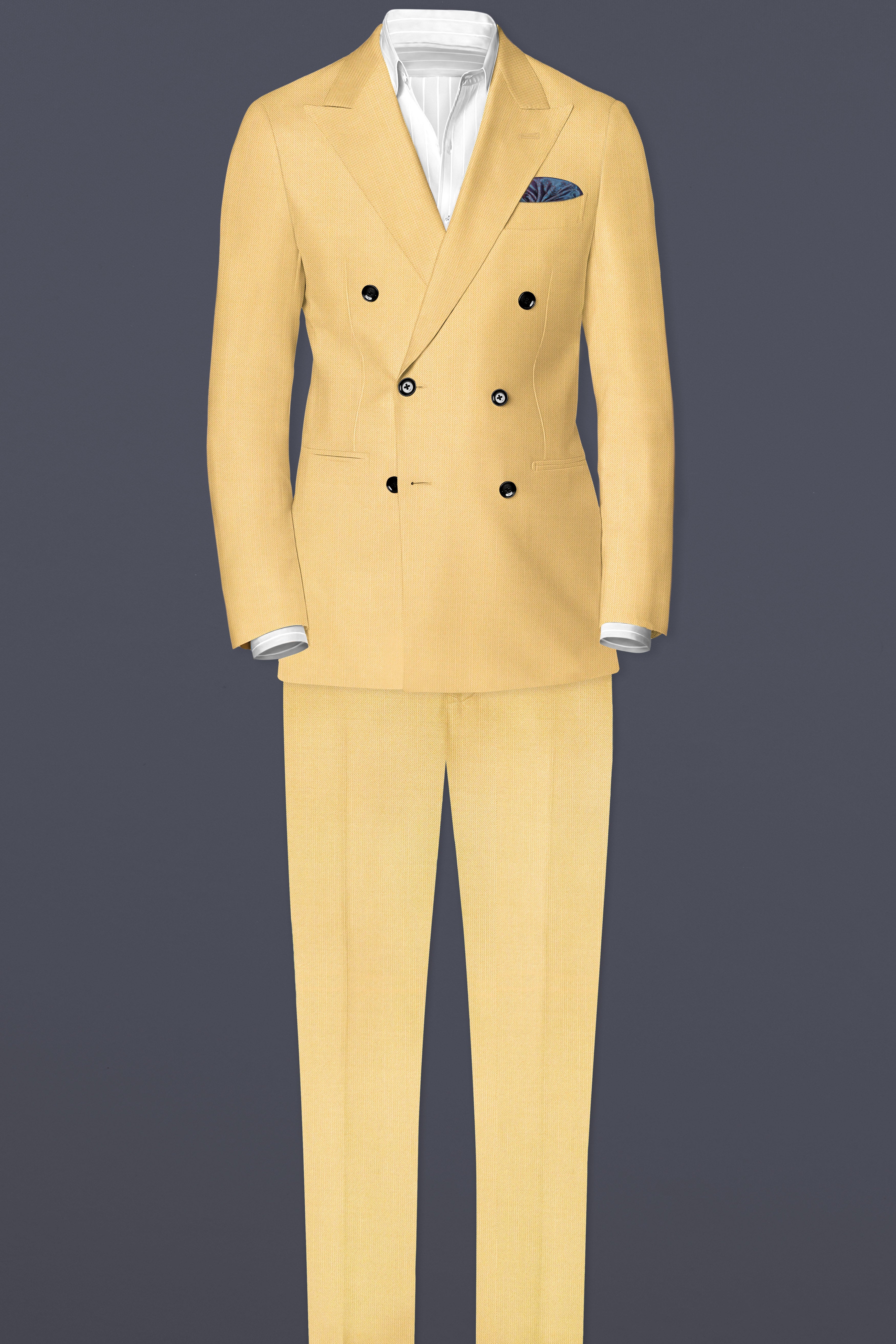 Saffron-Harvest Yellow Solid Wool Rich Double Breasted Slight Stretch Suit