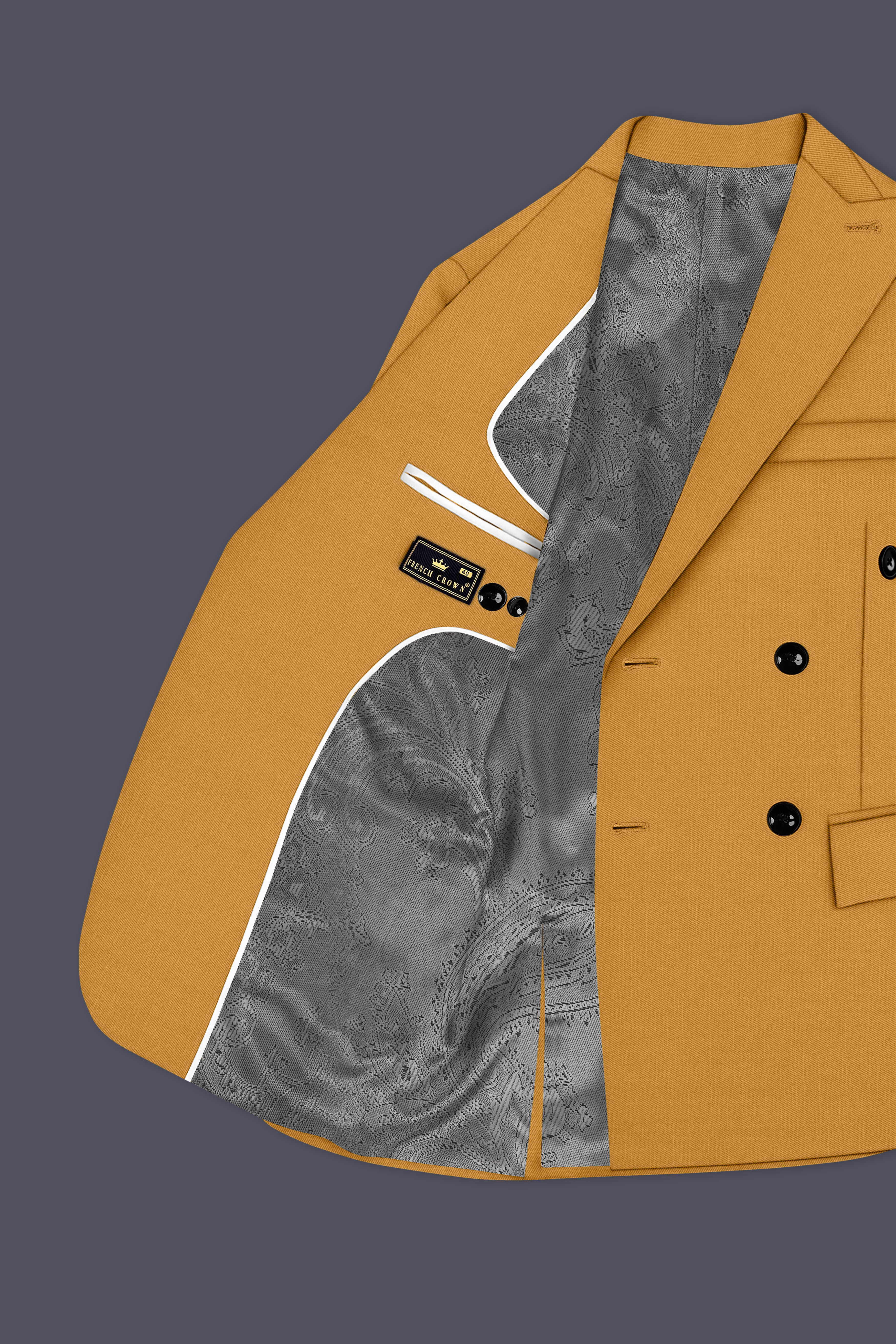 Saffron-Harvest Yellow Solid Wool Rich Double Breasted Slight Stretch Suit