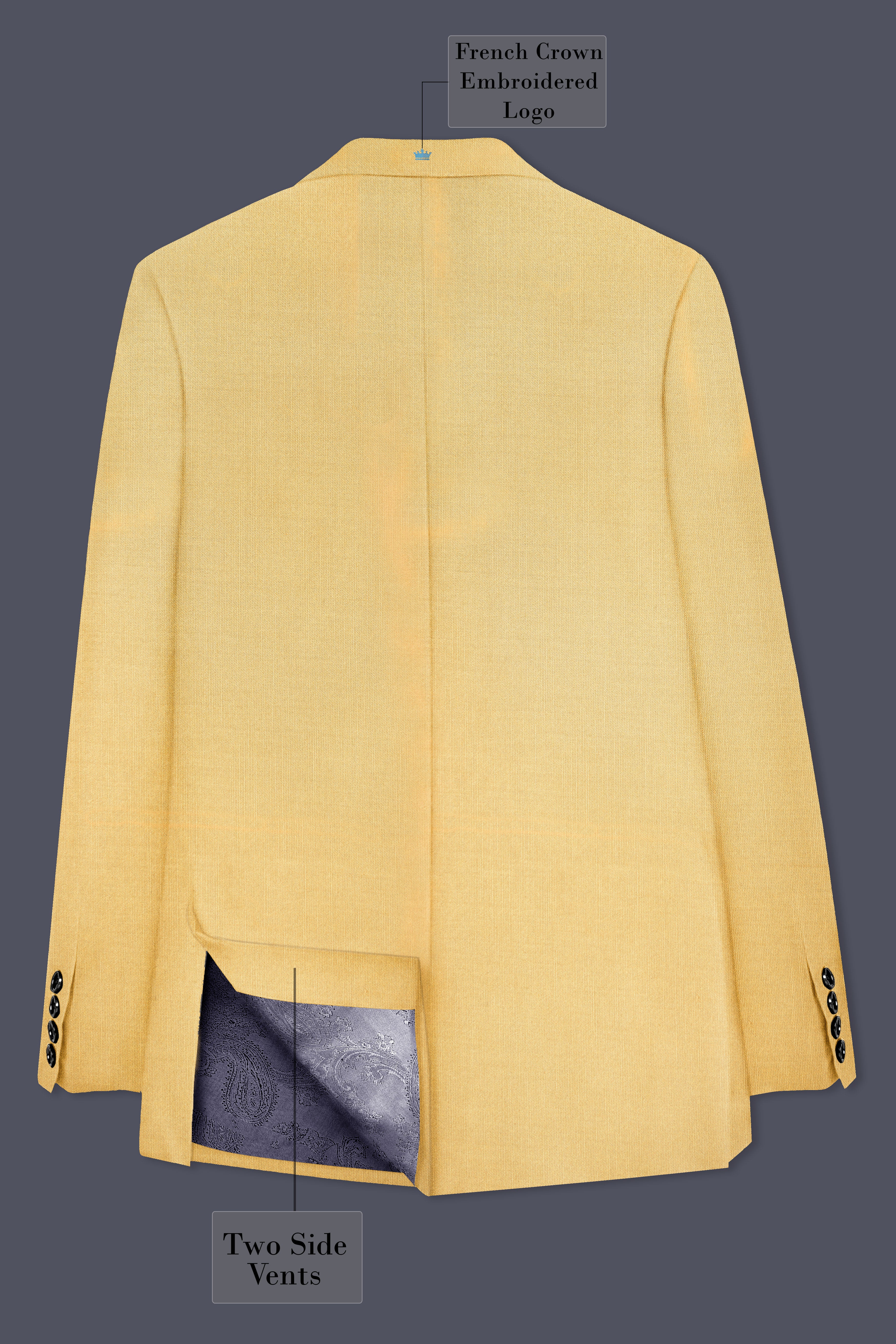 Saffron-Harvest Yellow Solid Wool Rich Double Breasted Slight Stretch Suit