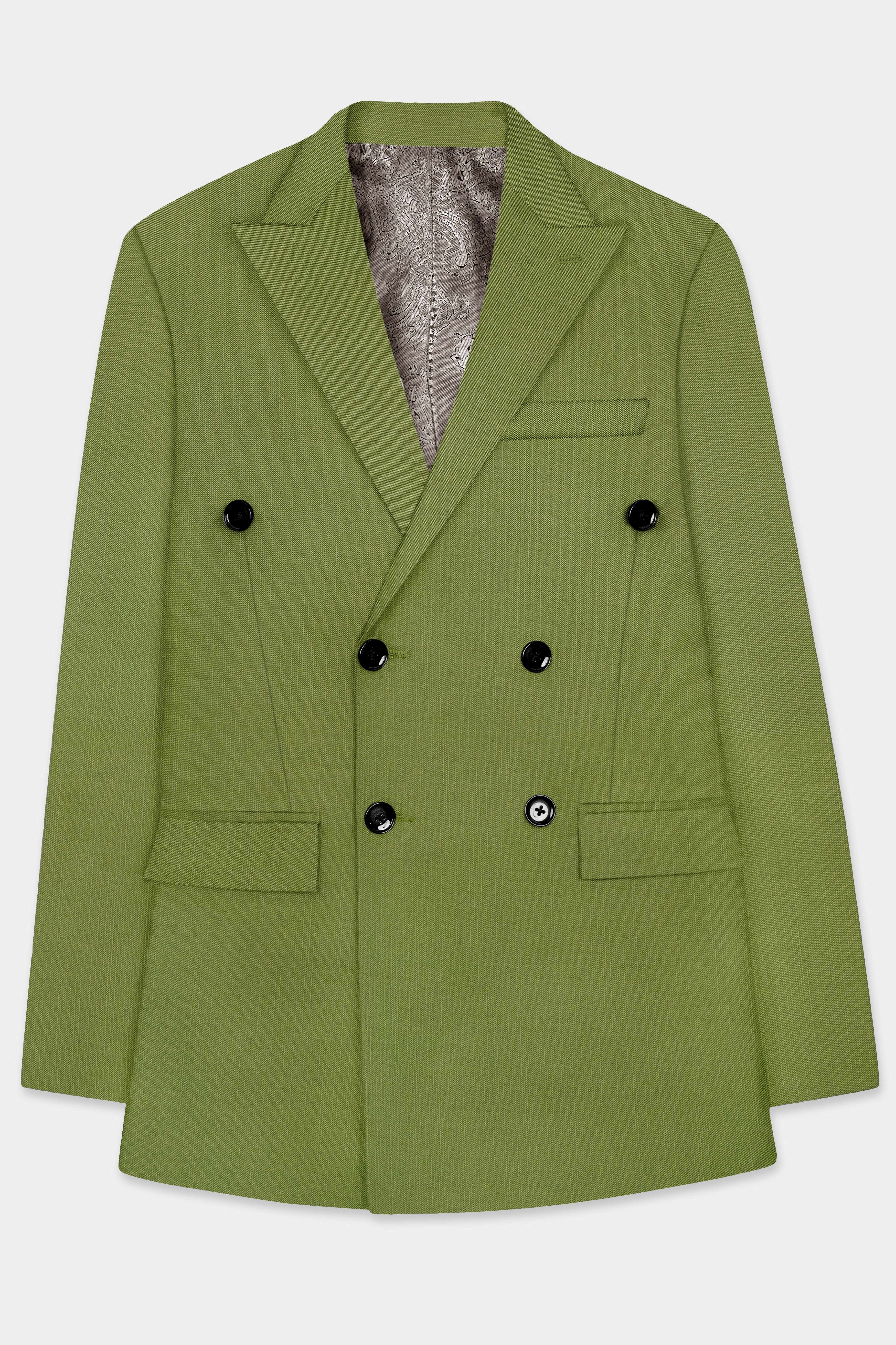Pistachio-Wasabi Green Solid Wool Rich Double Breasted Slight Stretch Suit