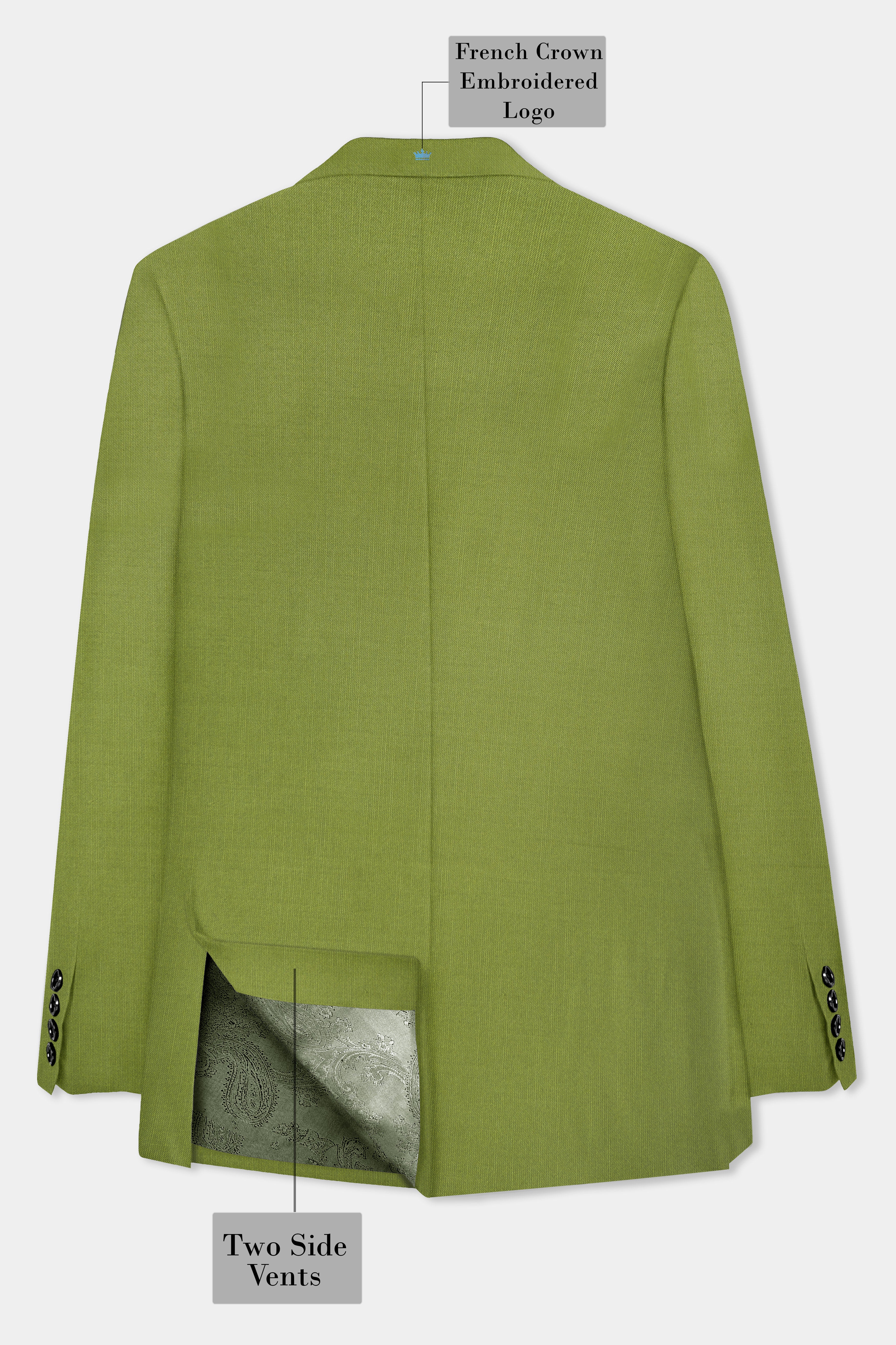 Pistachio-Wasabi Green Solid Wool Rich Double Breasted Slight Stretch Suit