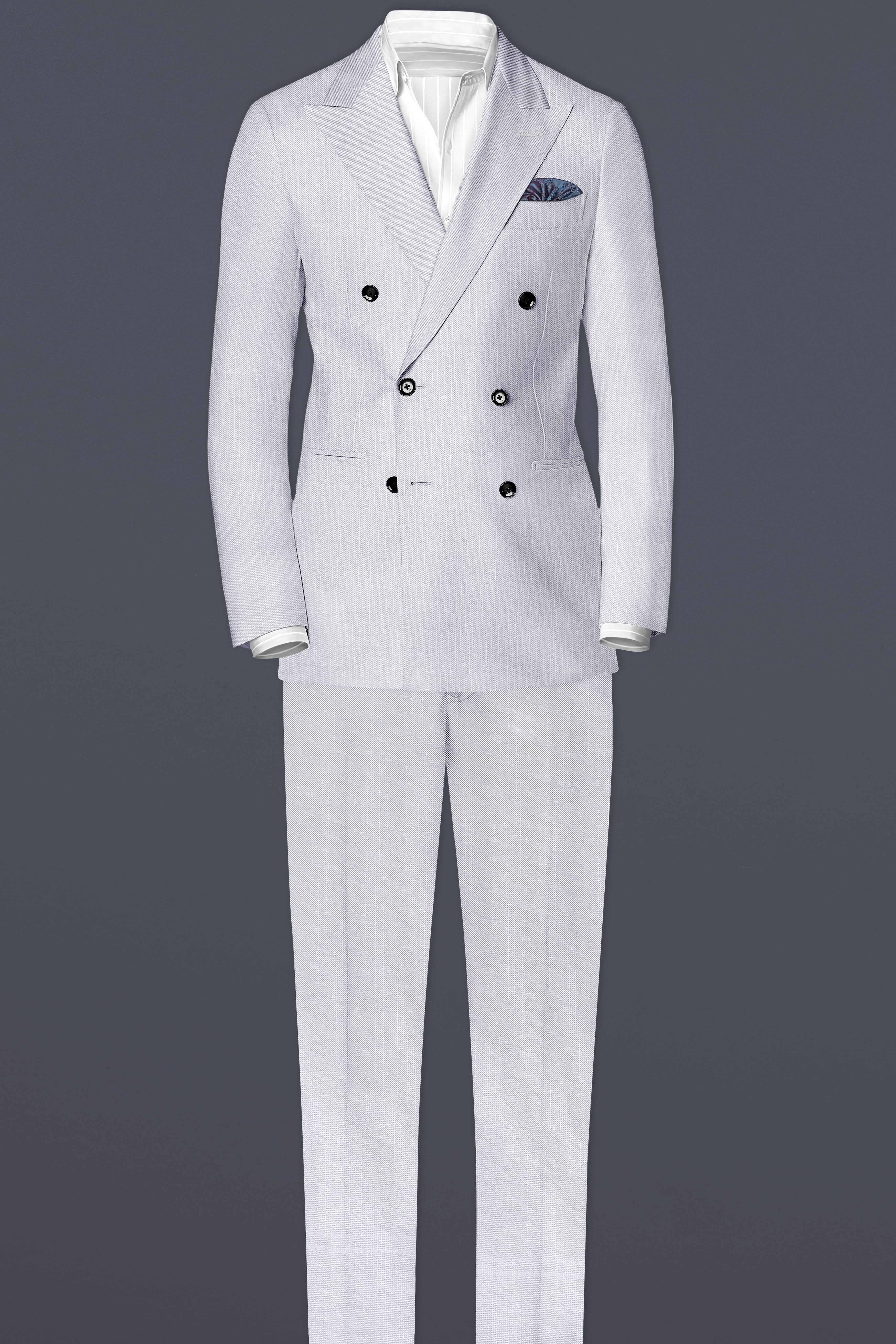 Cinder-Mischka Gray Solid Wool Rich Double Breasted Stretchable Traveler Suit