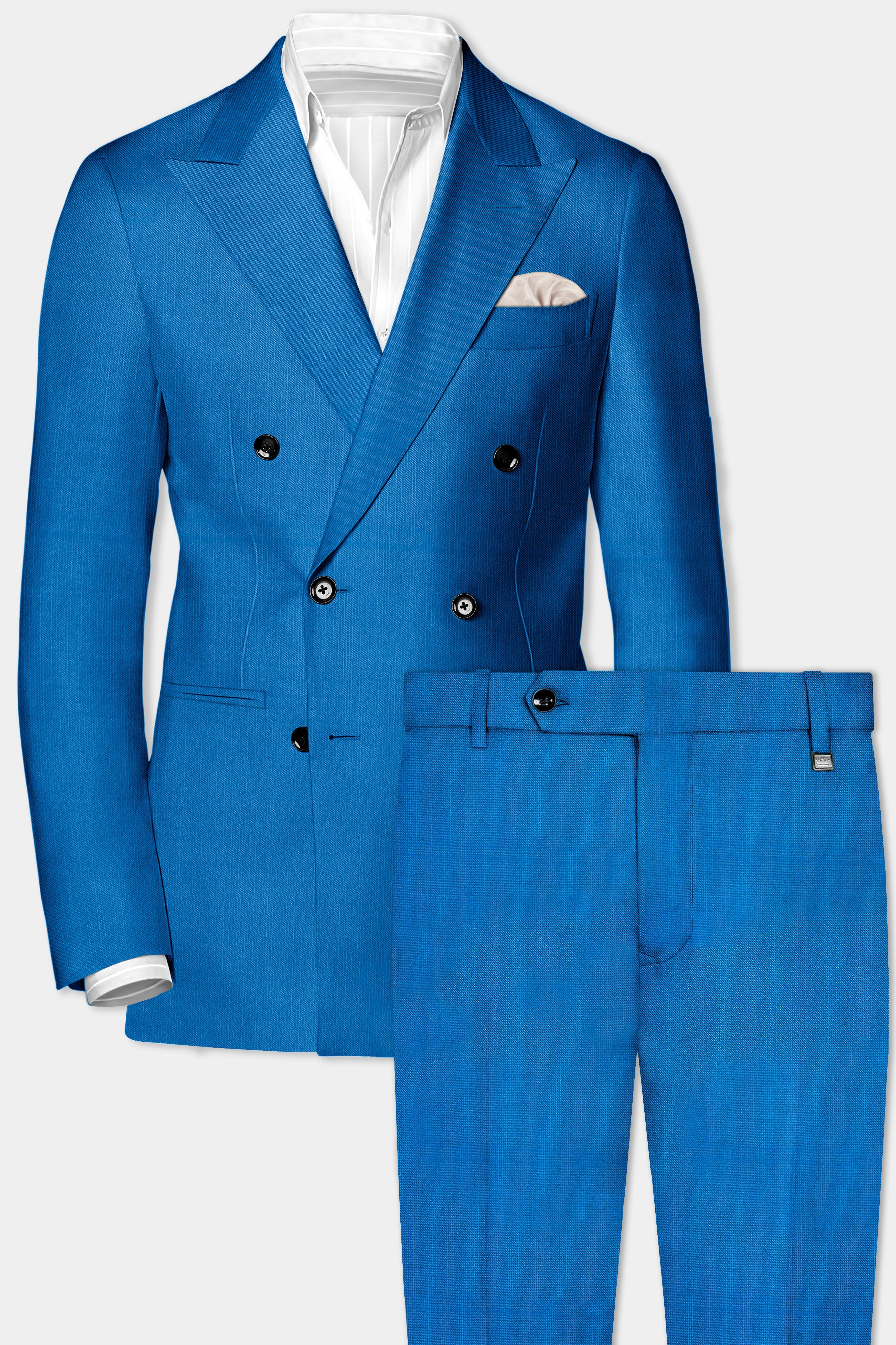 Azure-Venice Blue Solid Wool Rich Double Breasted Stretchable Traveler Suit