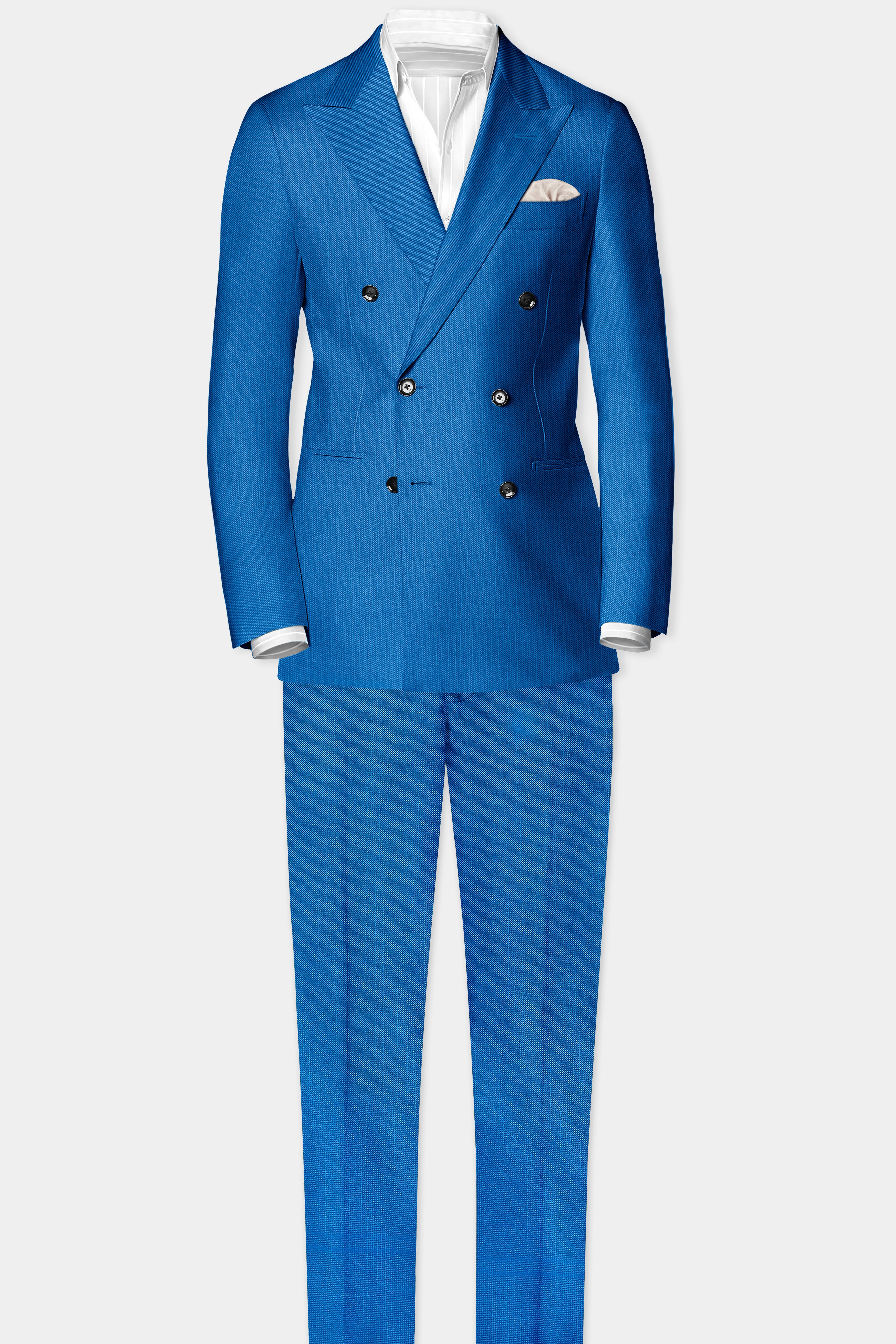 Azure-Venice Blue Solid Wool Rich Double Breasted Slight Stretch Suit
