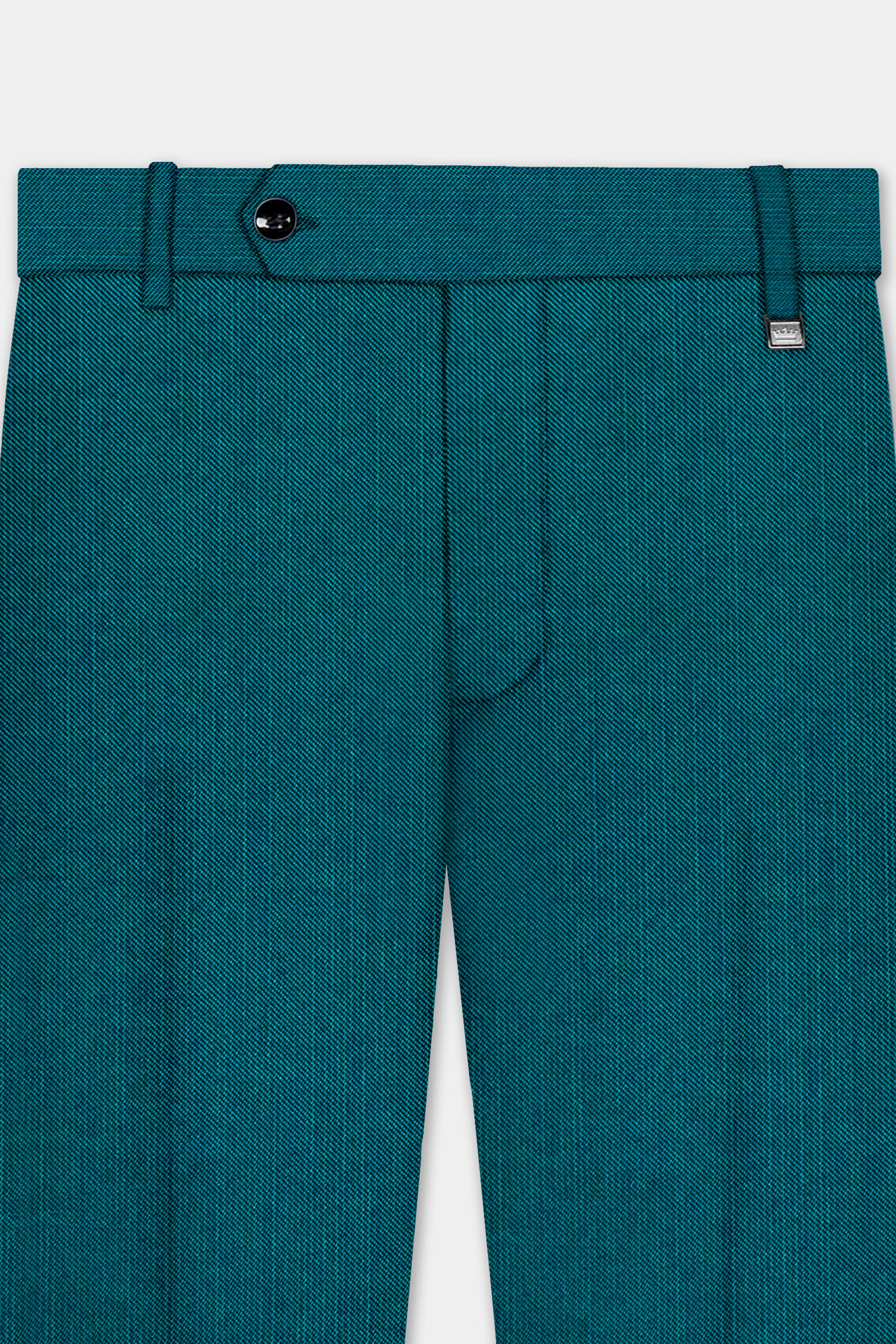 Sapphire-Peacock Blue Solid Wool Rich Double Breasted Slight Stretch Suit