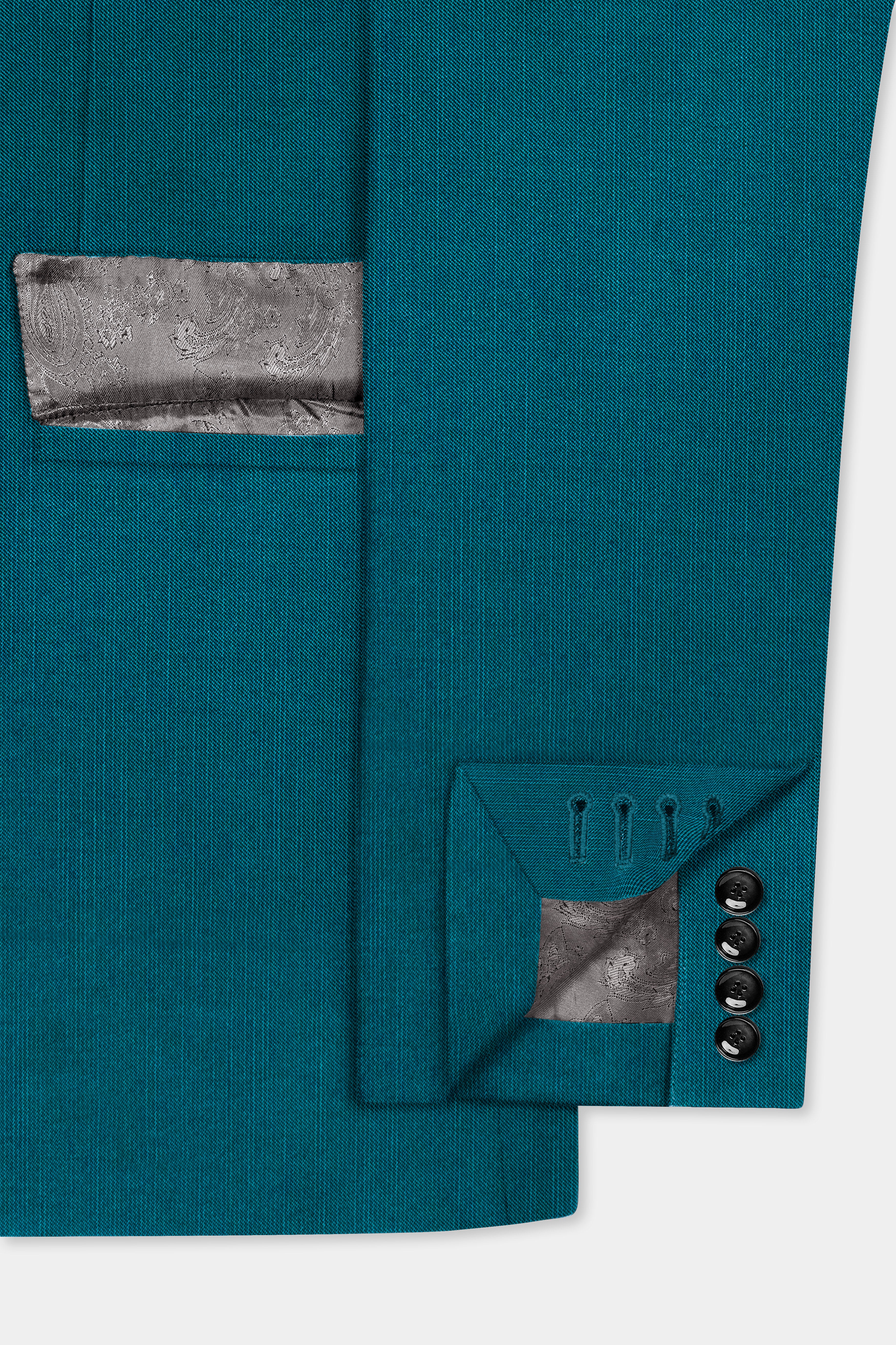 Sapphire-Peacock Blue Solid Wool Rich Double Breasted Slight Stretch Suit