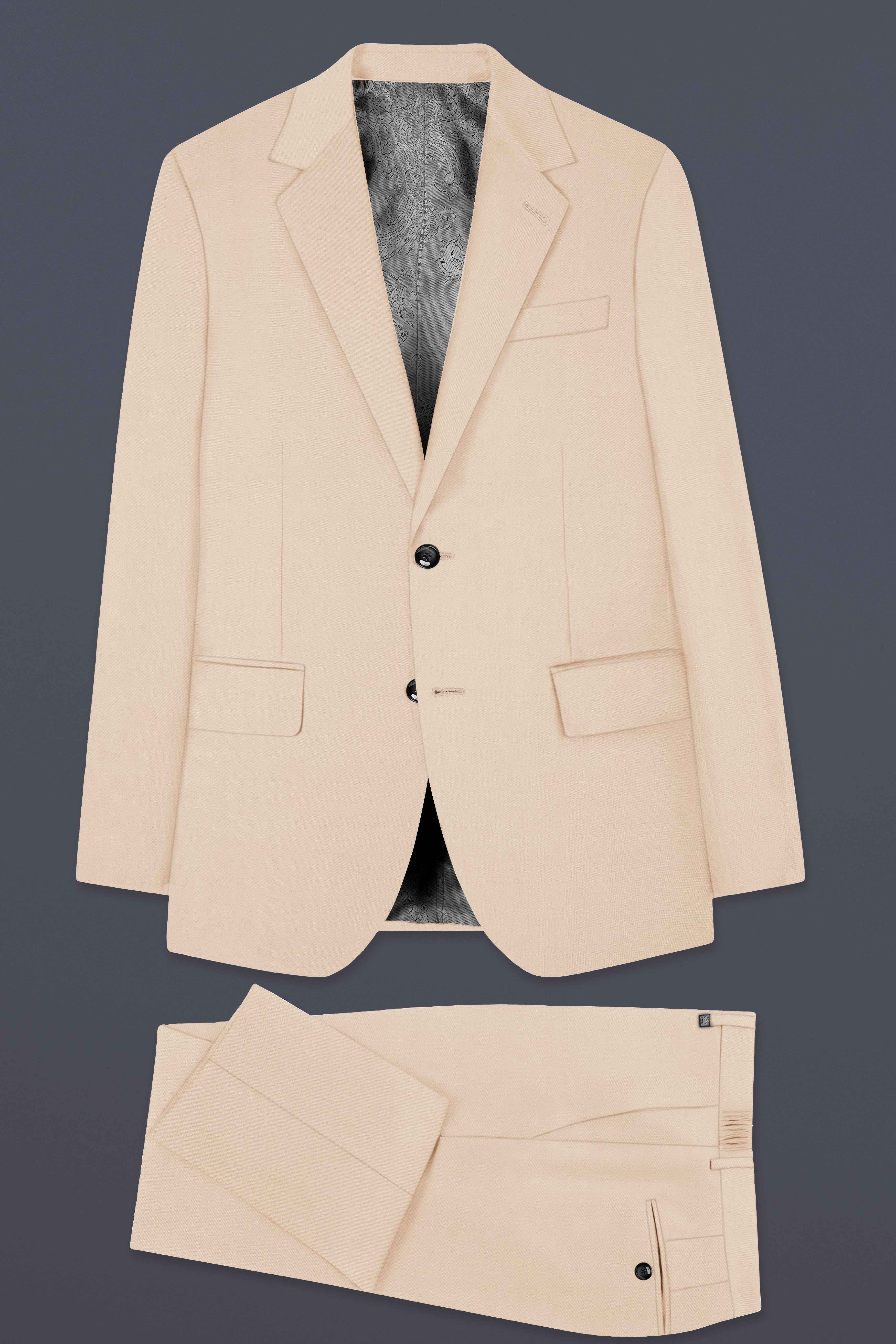 Almond Cream Solid Cotton Single Breasted Suit