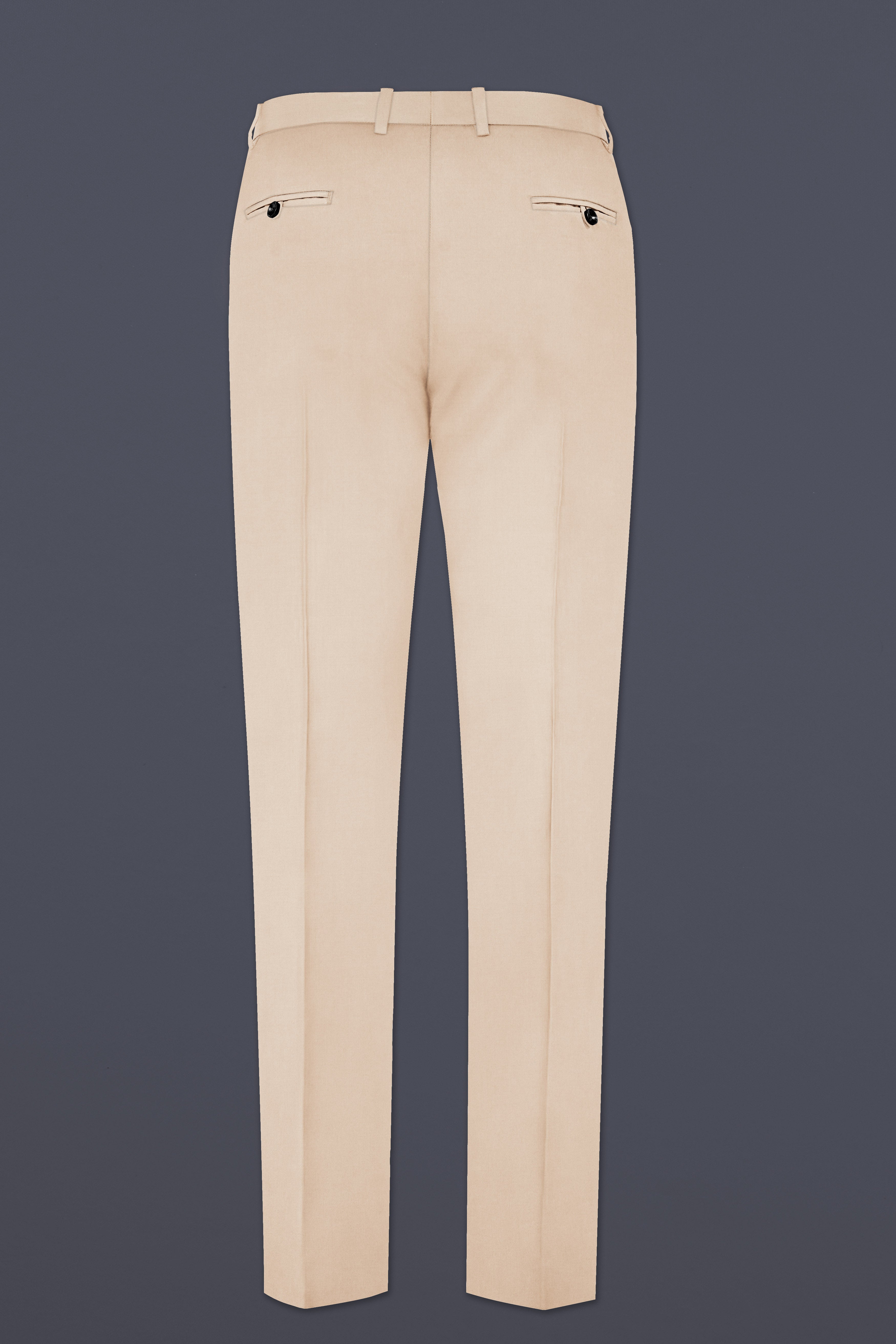 Almond Cream Solid Cotton Single Breasted Suit