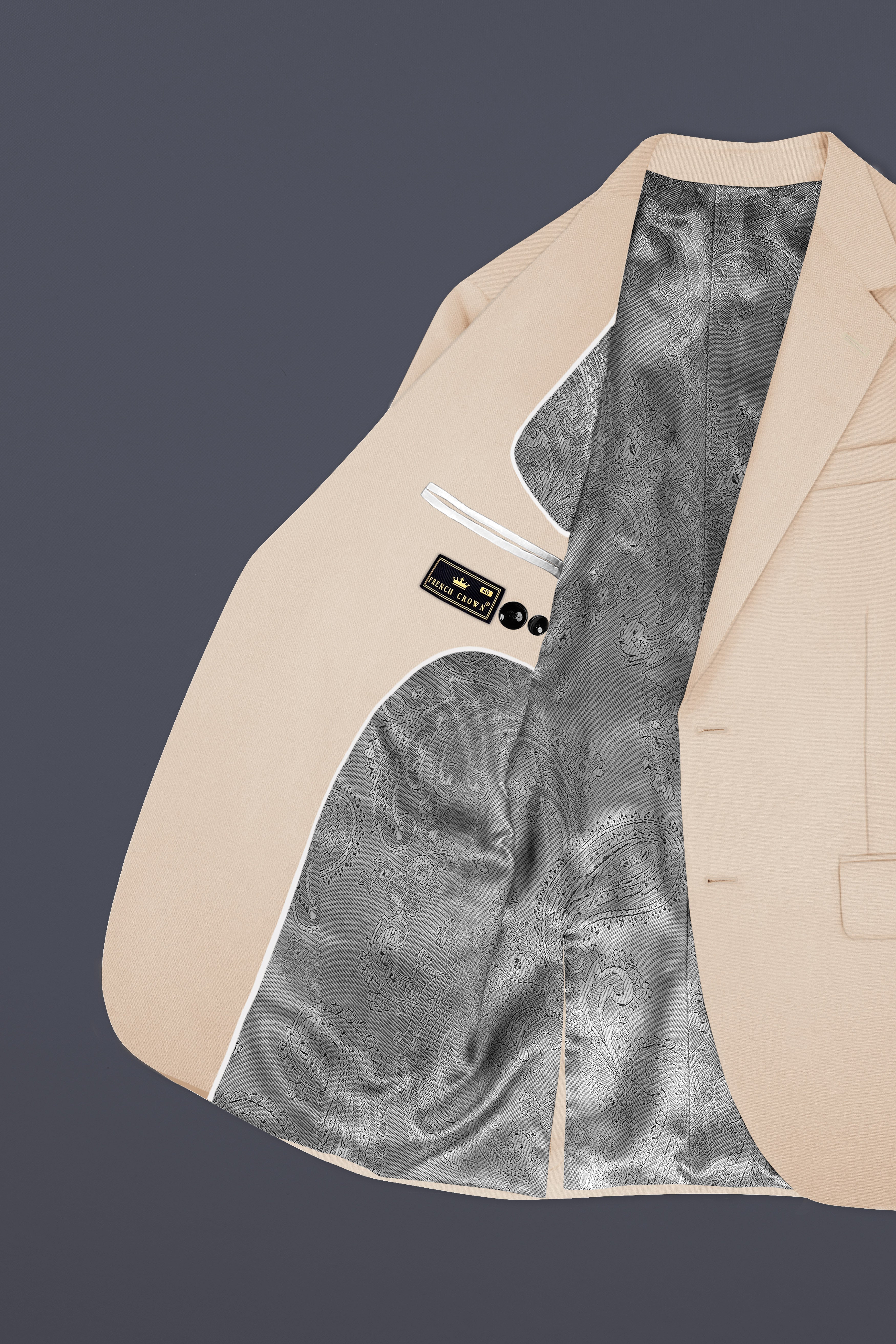 Almond Cream Solid Cotton Single Breasted Suit