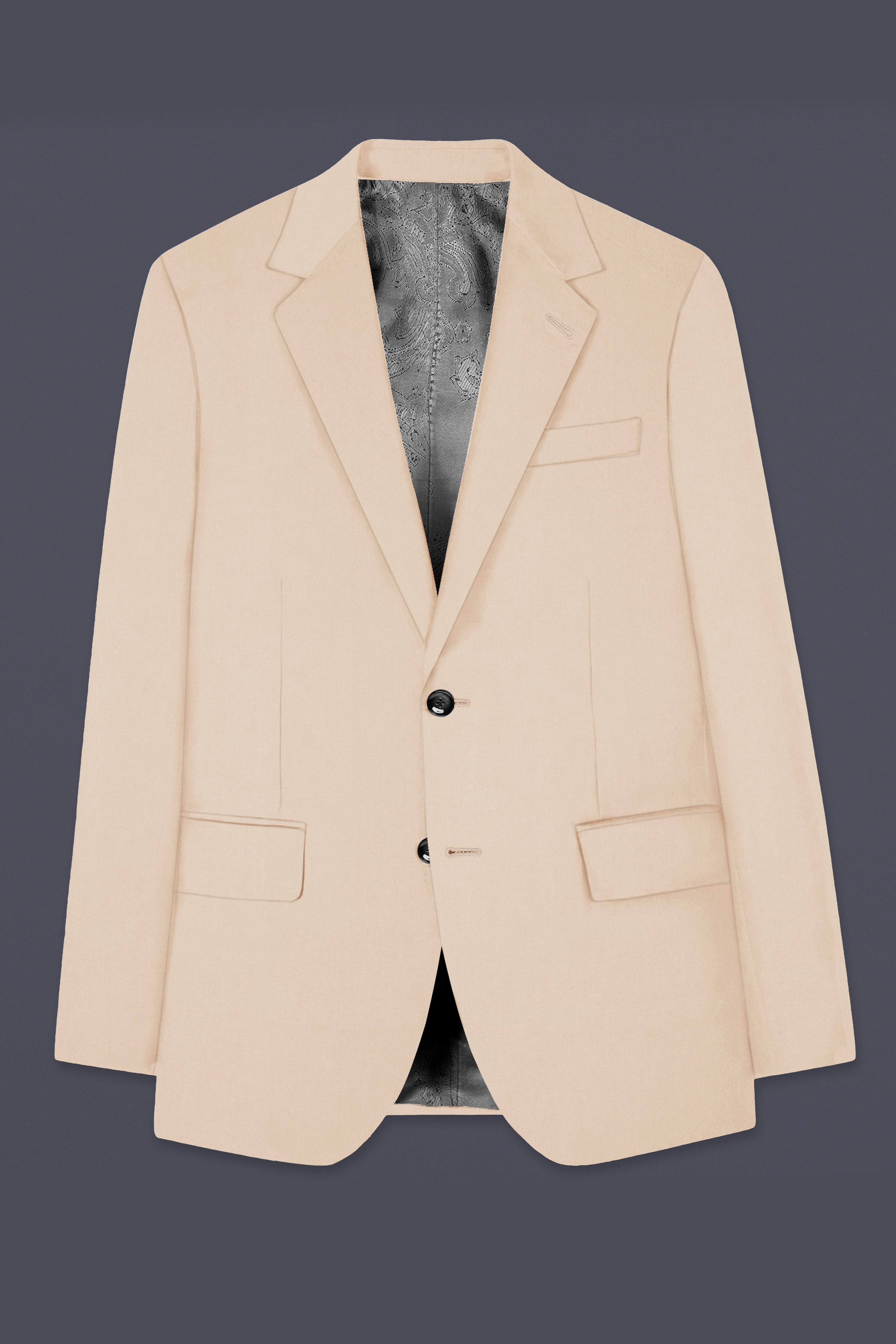 Almond Cream Solid Cotton Single Breasted Suit