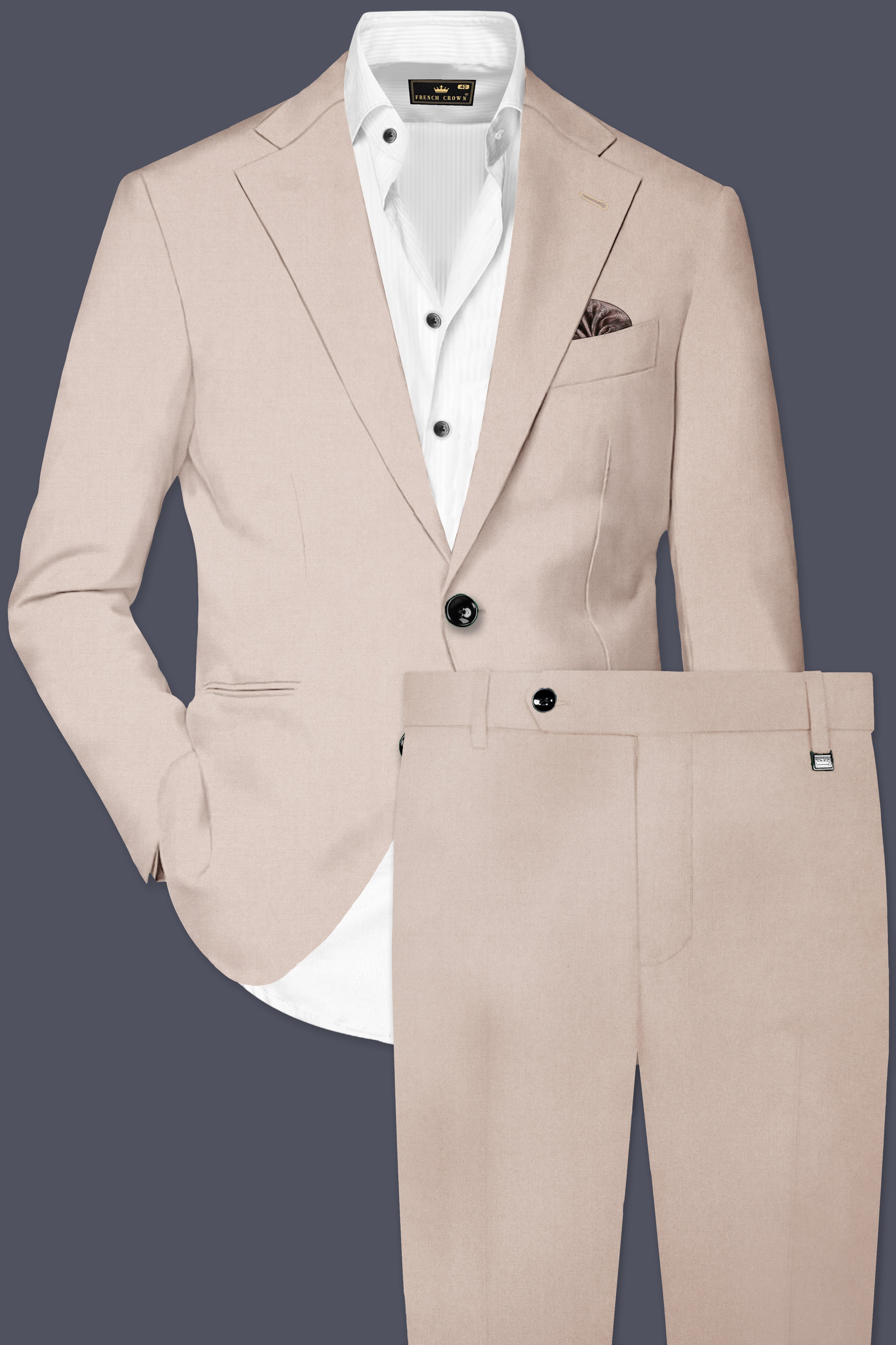 Clam Shell Cream Solid Cotton Single Breasted Suit