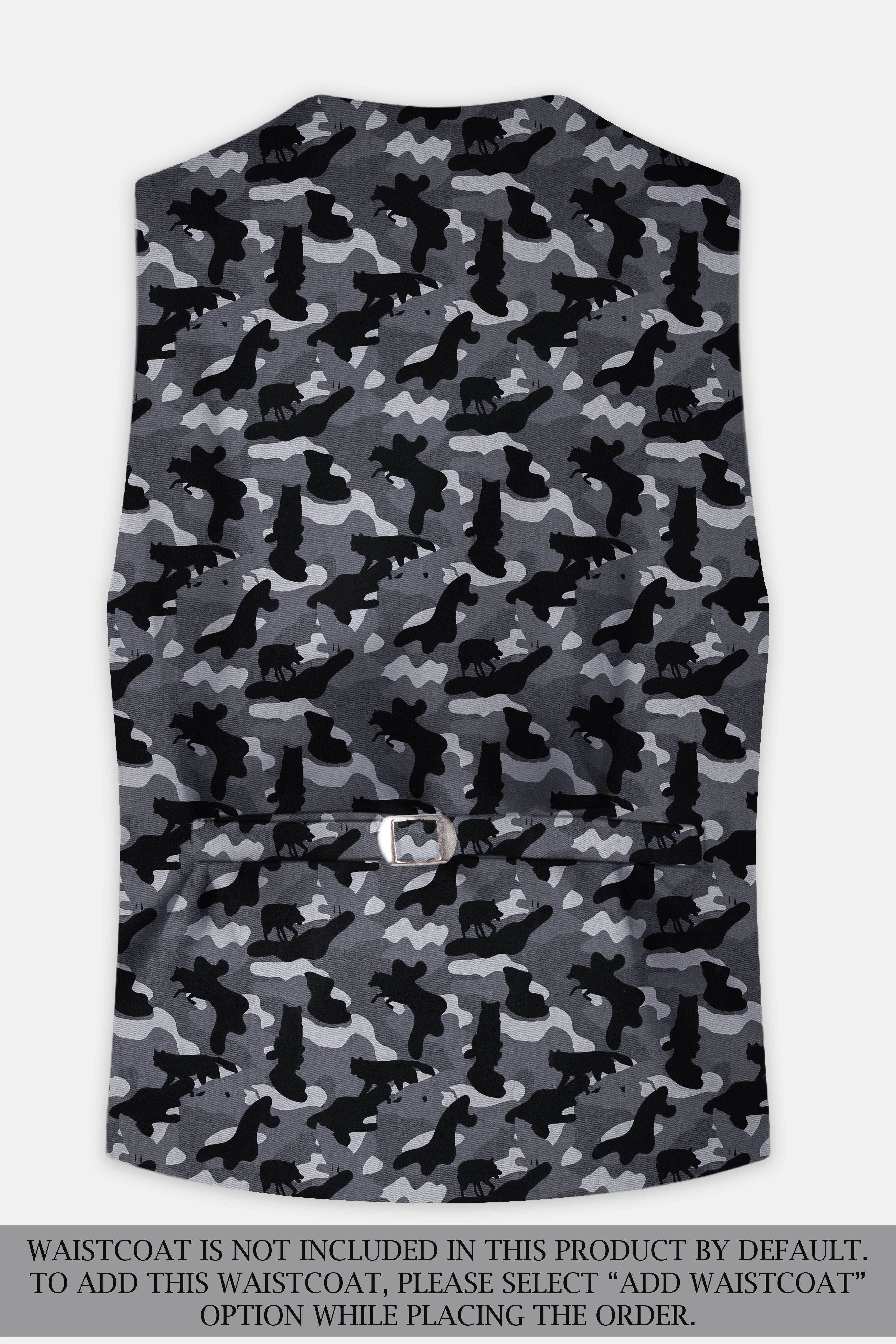 Carbon Gray And Cinder Black Camouflage Printed Cotton Single Breasted Suit