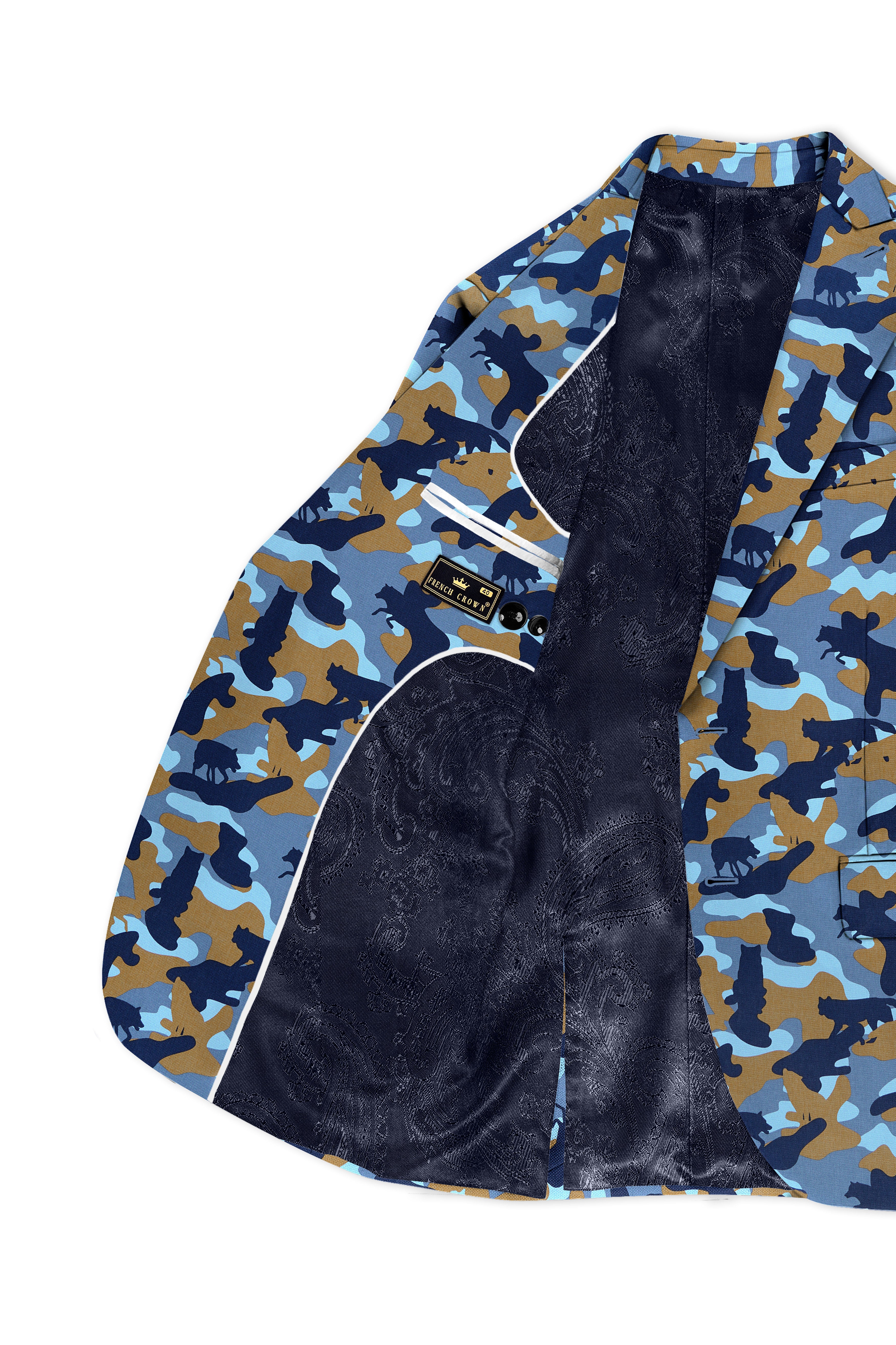 Martinique Blue And Irish Brown Camouflage Printed Single Breasted Suit