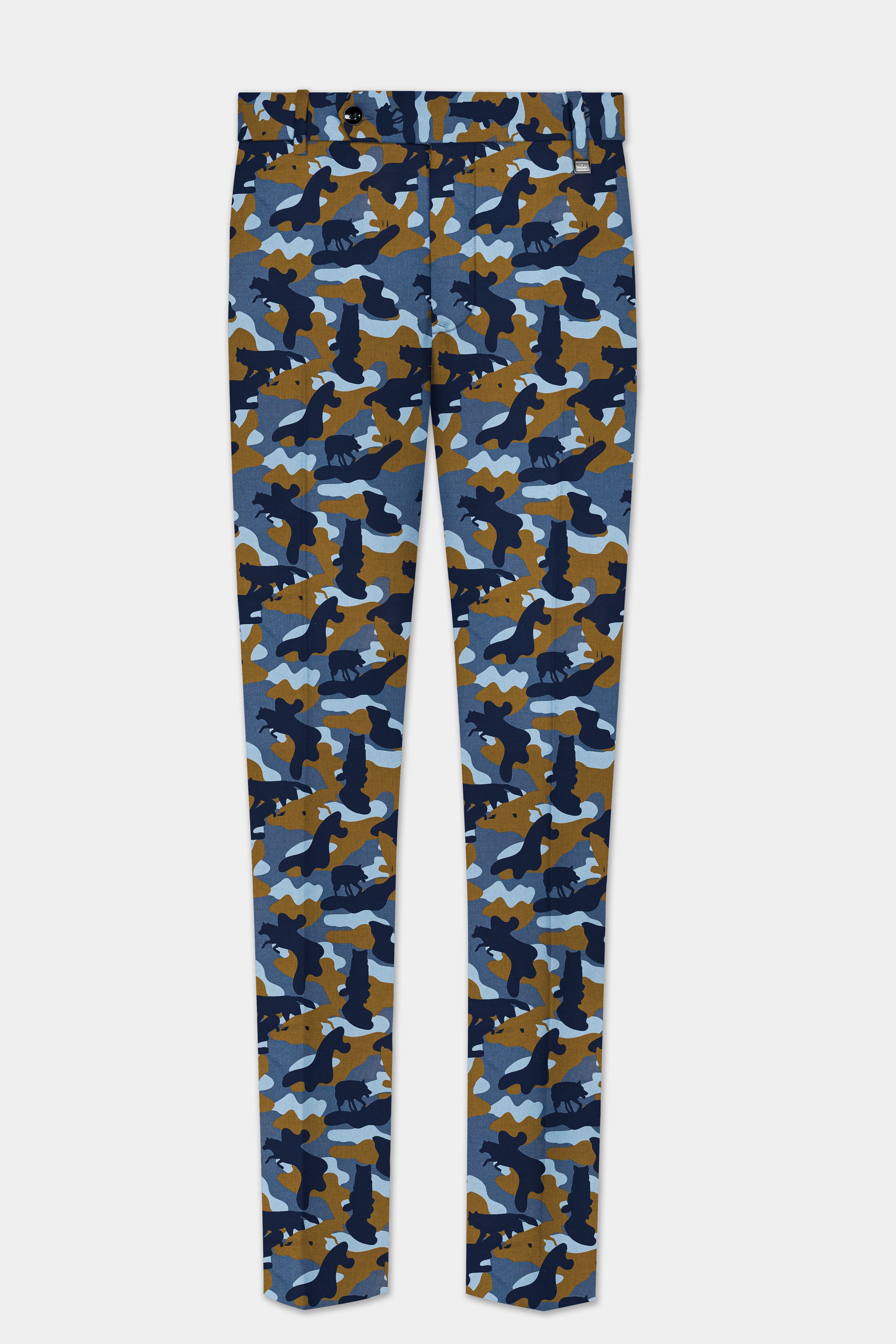 Martinique Blue And Irish Brown Camouflage Printed Single Breasted Suit
