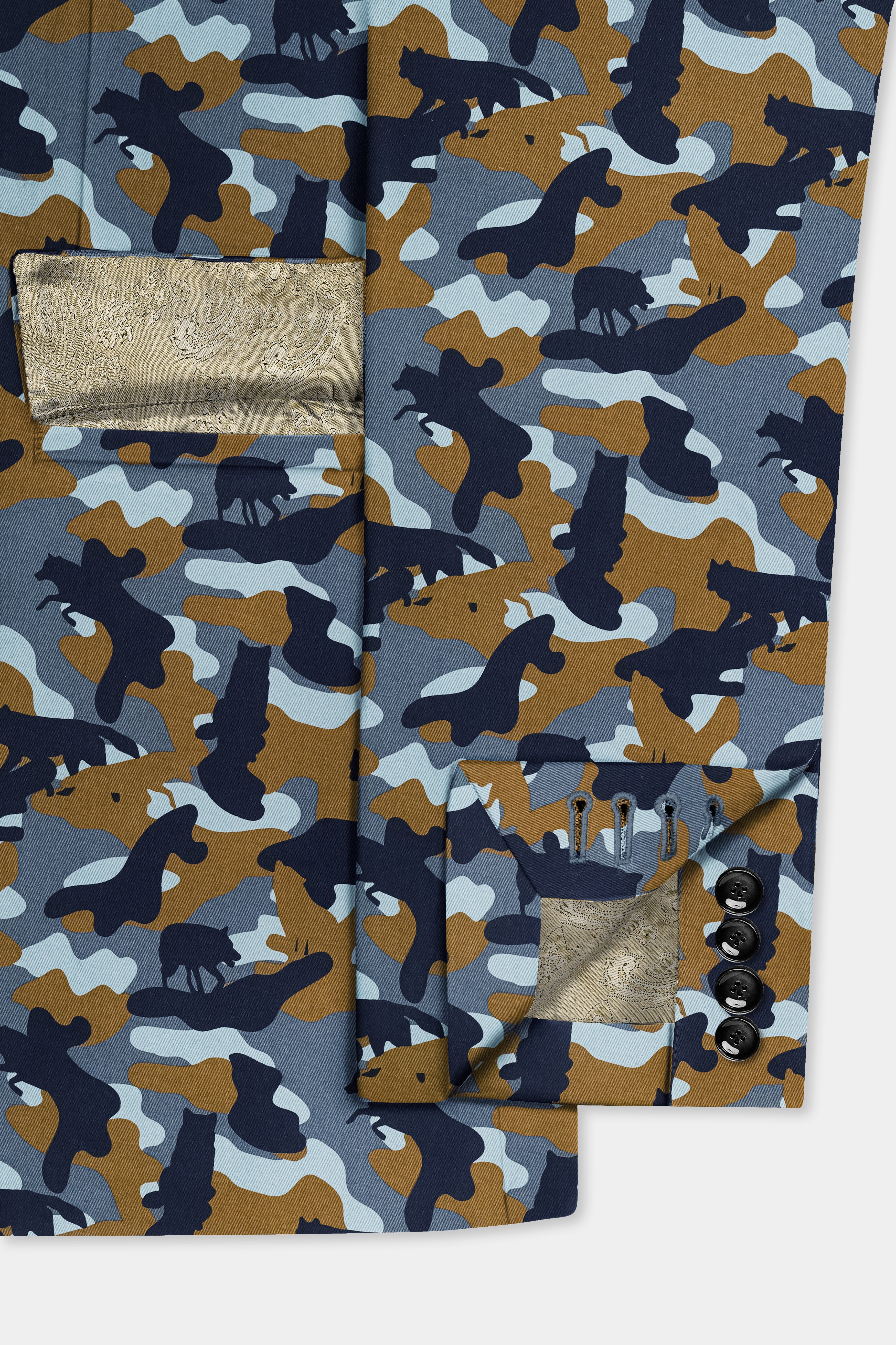 Martinique Blue And Irish Brown Camouflage Printed Single Breasted Suit