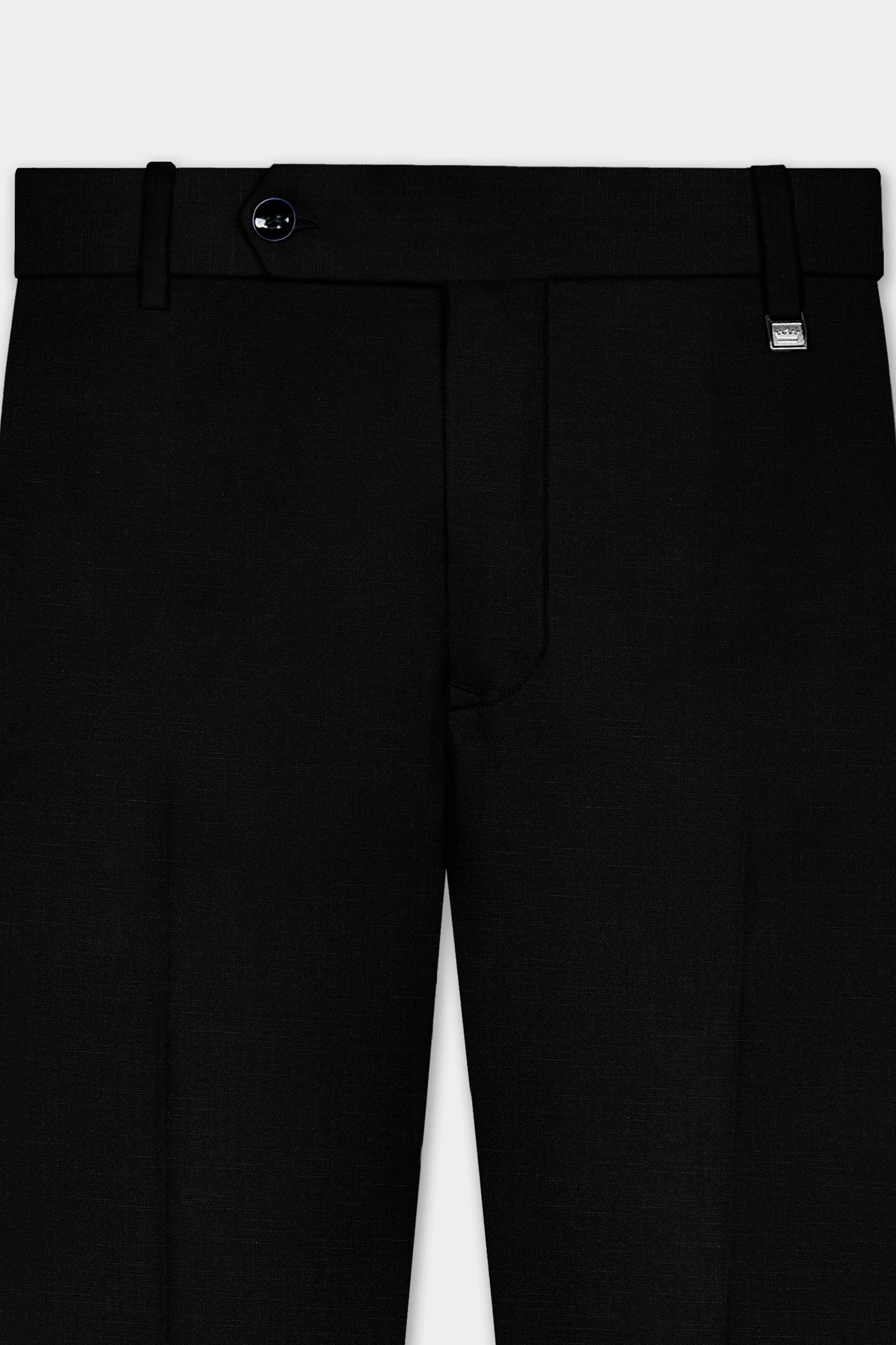 Jade Black Solid Wool Rich Bandhgala Stretchable traveler Suit