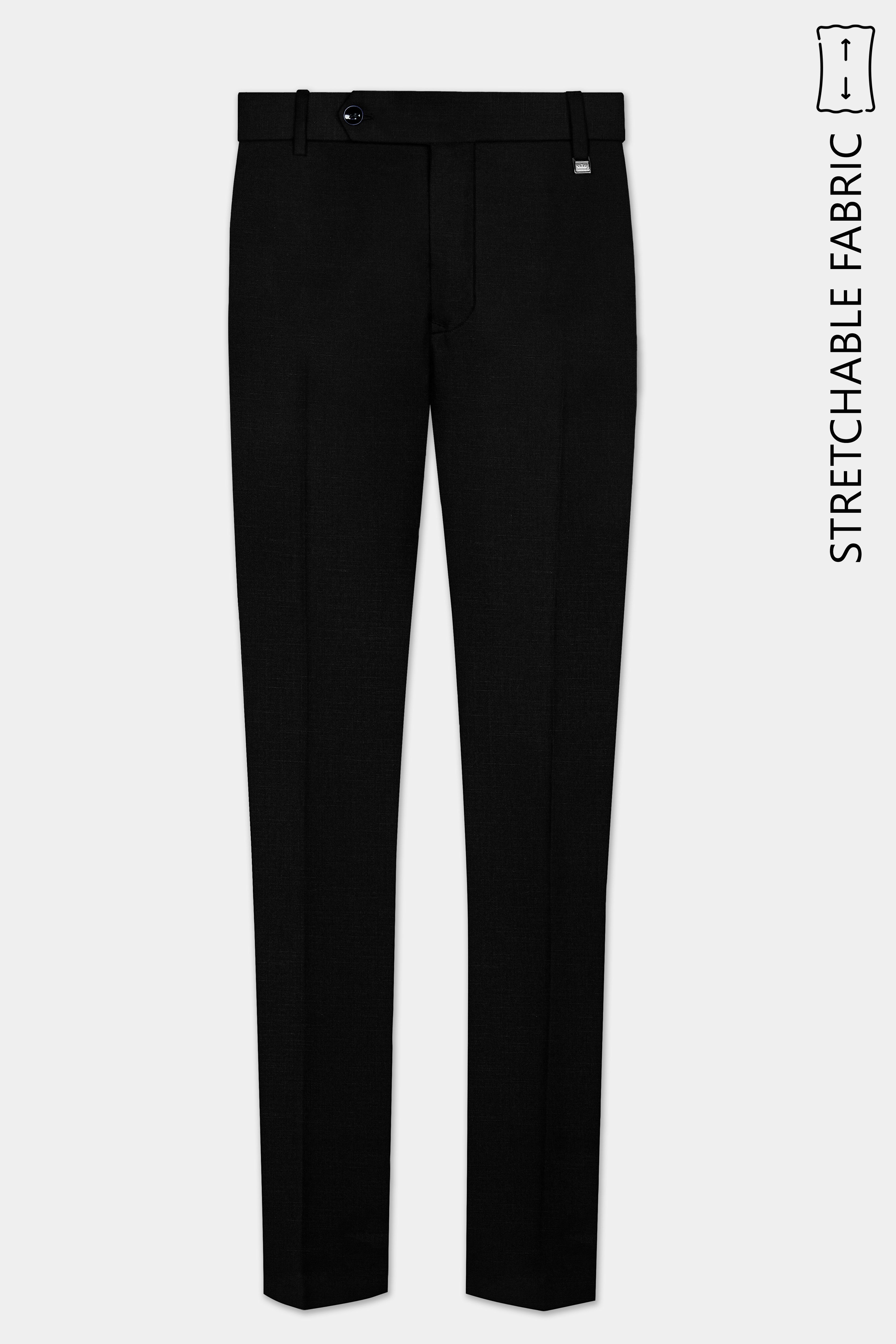 Jade Black Solid Wool Rich Bandhgala Stretchable traveler Suit