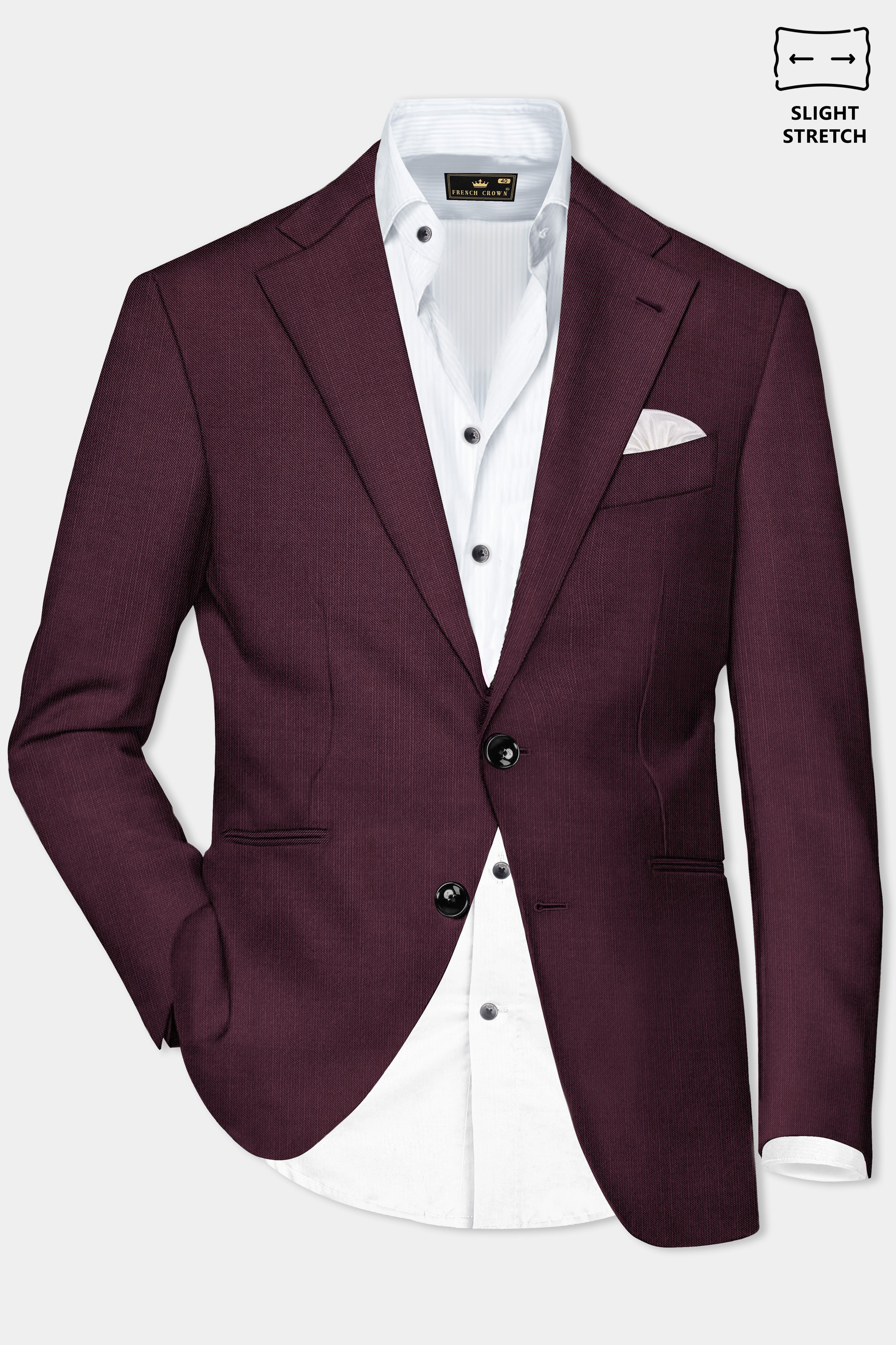 Merlot-Bistre Wine Maroon Solid Wool Rich Single Breasted Slight Stretch Suit