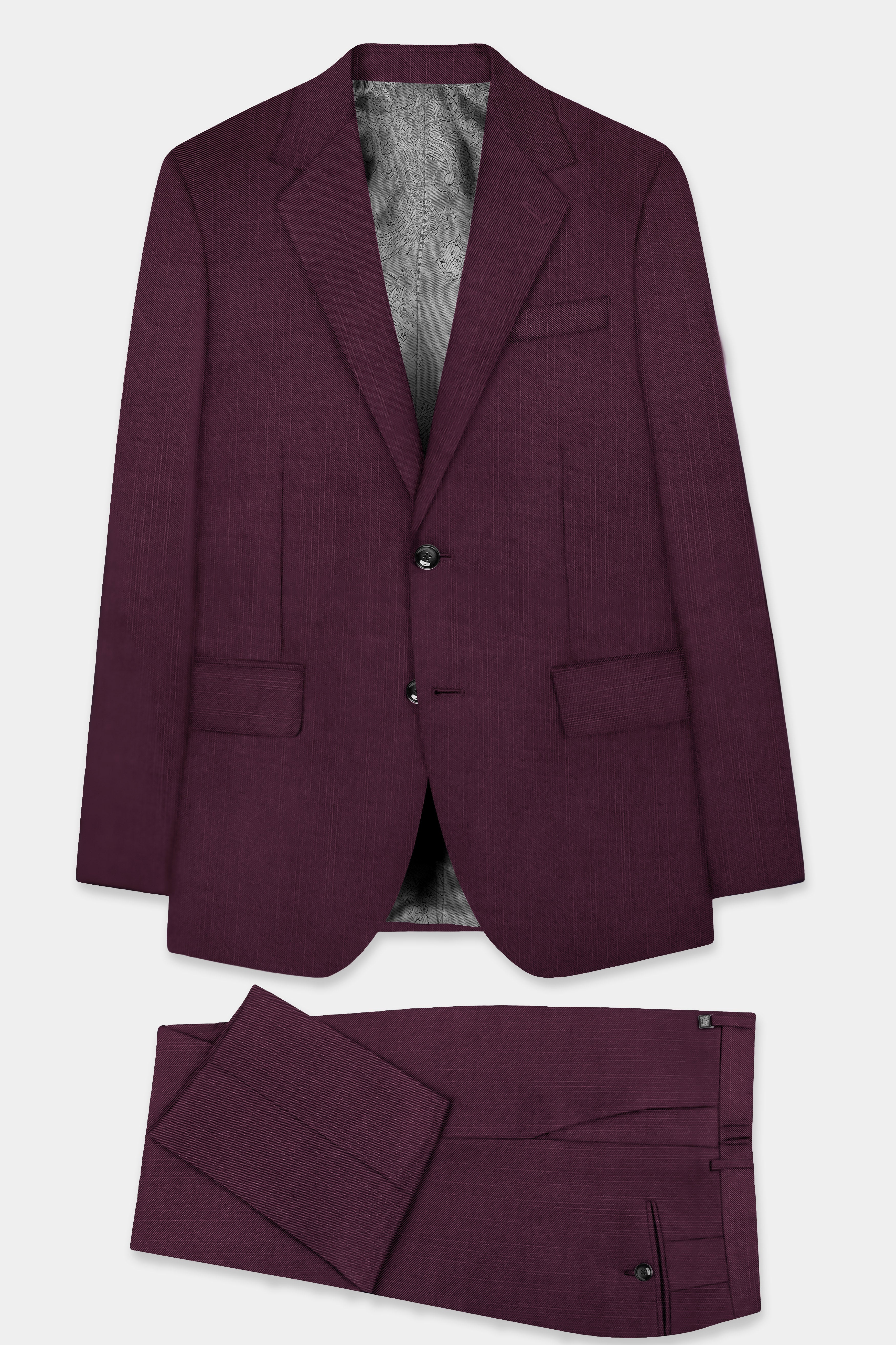 Merlot-Bistre Wine Maroon Solid Wool Rich Single Breasted Slight Stretch Suit