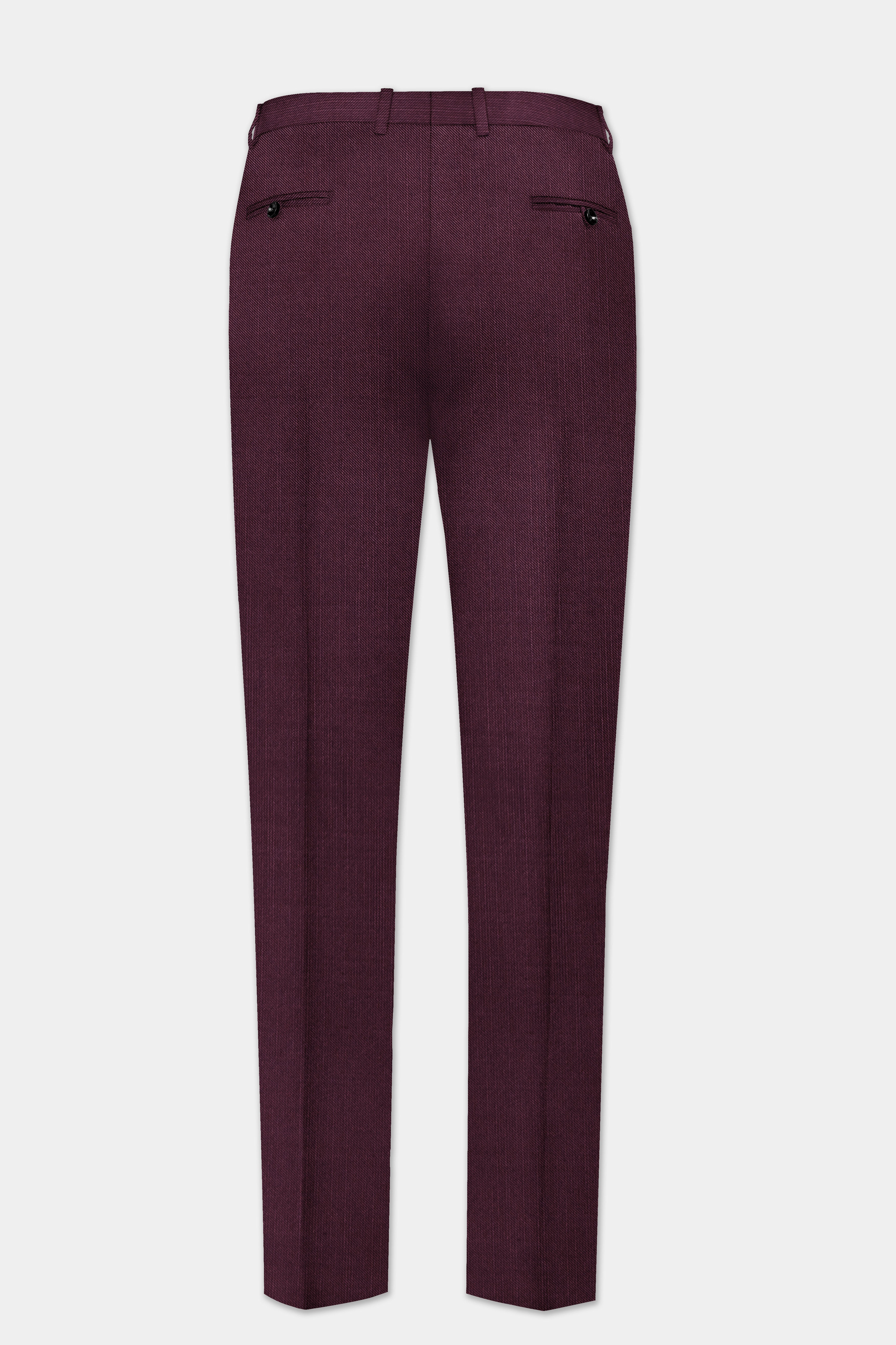 Merlot-Bistre Wine Maroon Solid Wool Rich Single Breasted Slight Stretch Suit