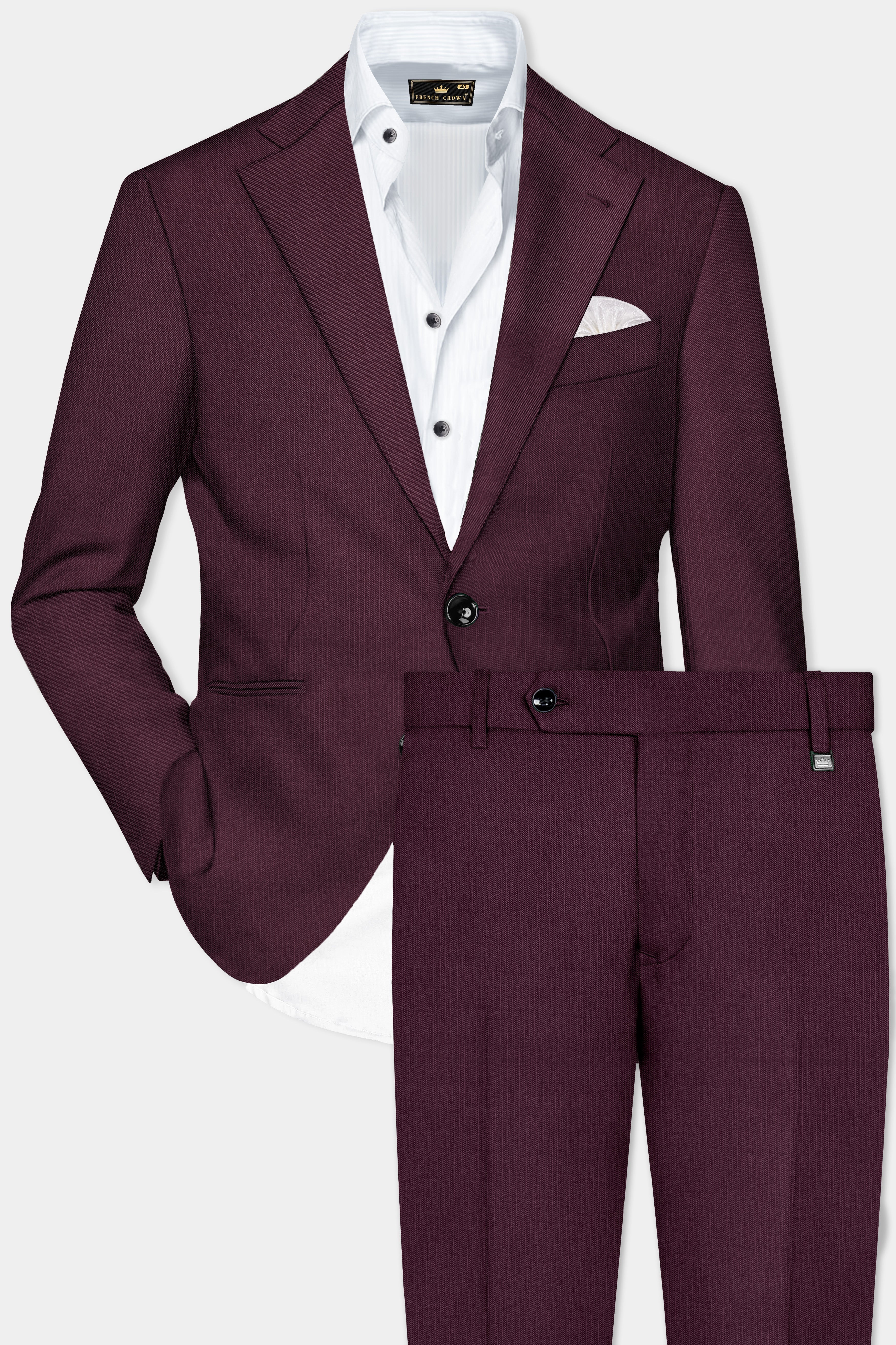 Merlot-Bistre Wine Maroon Solid Wool Rich Single Breasted Stretchable traveler Suit