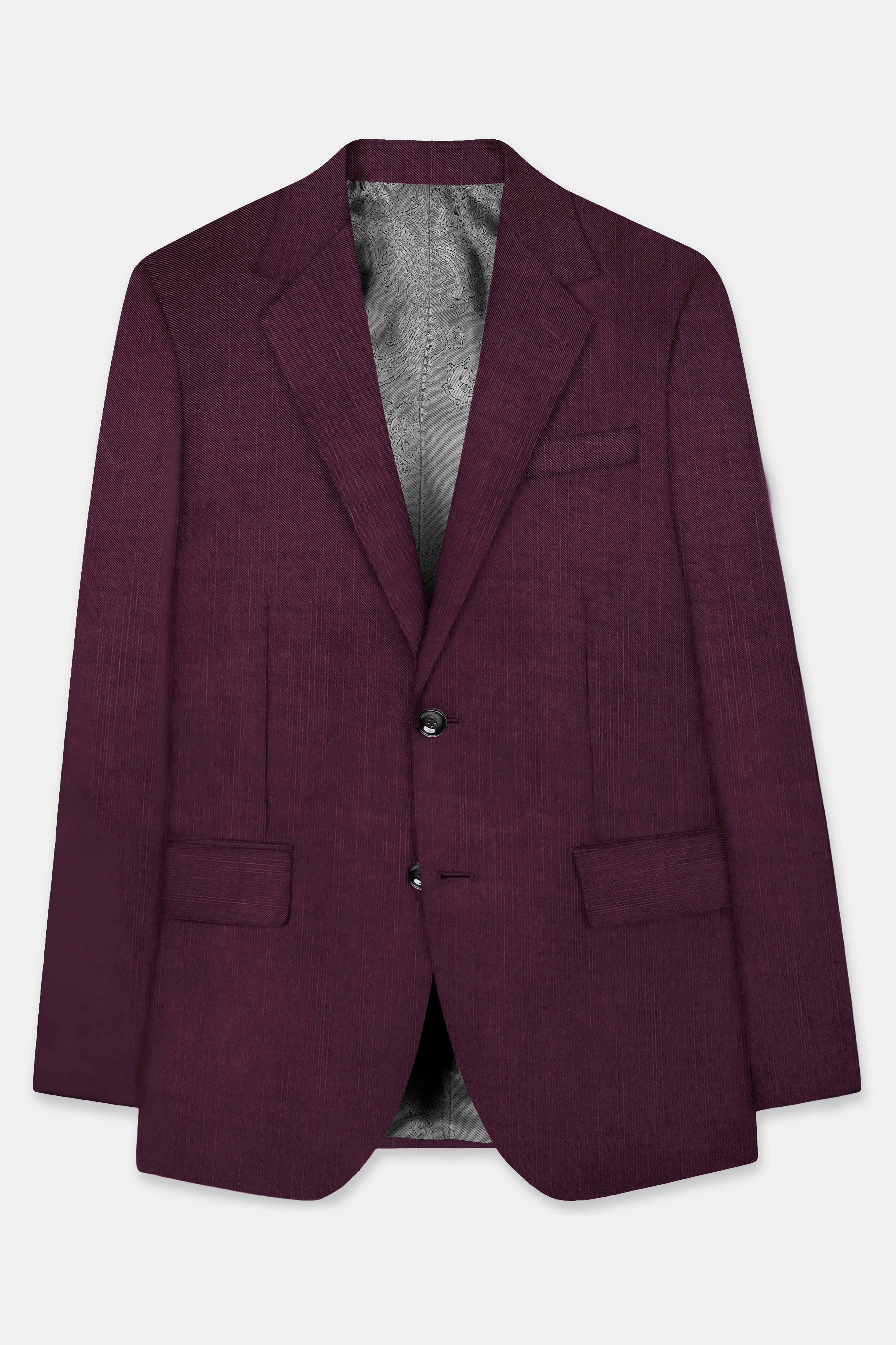 Merlot-Bistre Wine Maroon Solid Wool Rich Single Breasted Slight Stretch Suit