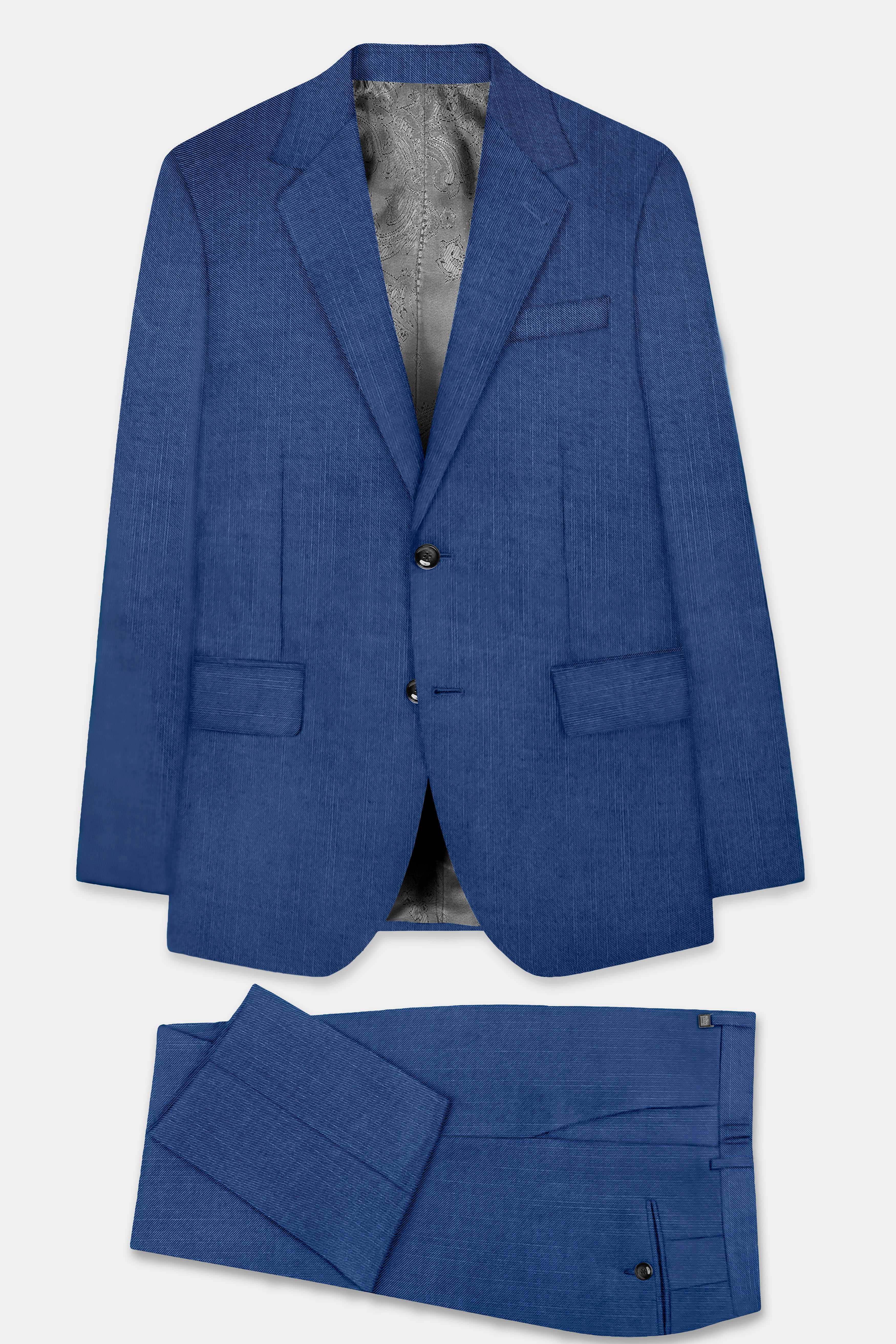 Marinoir-Cello Blue Solid Wool Rich Single Breasted Slight Stretch Suit