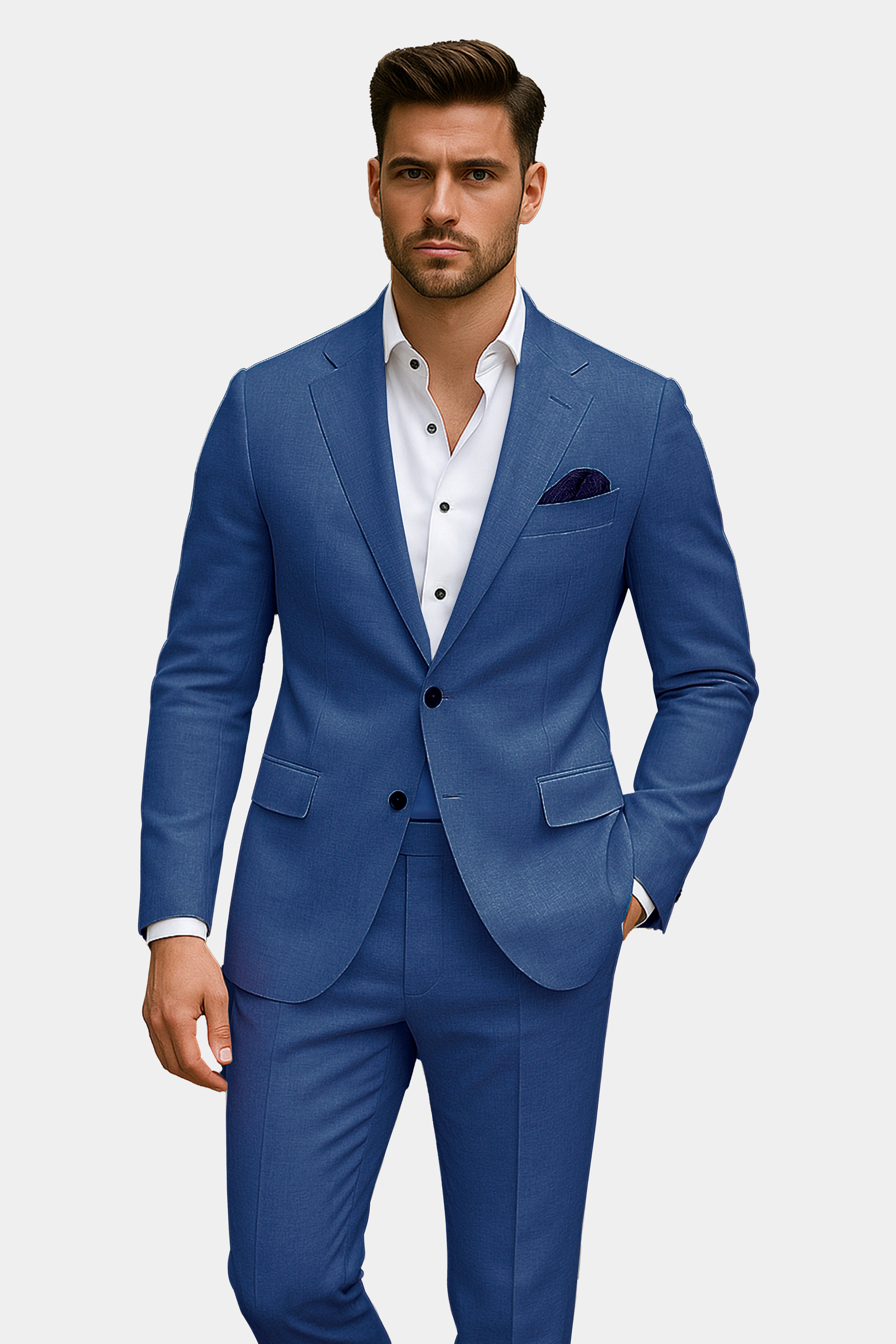 Marinoir-Cello Blue Solid Wool Rich Single Breasted Slight Stretch Suit