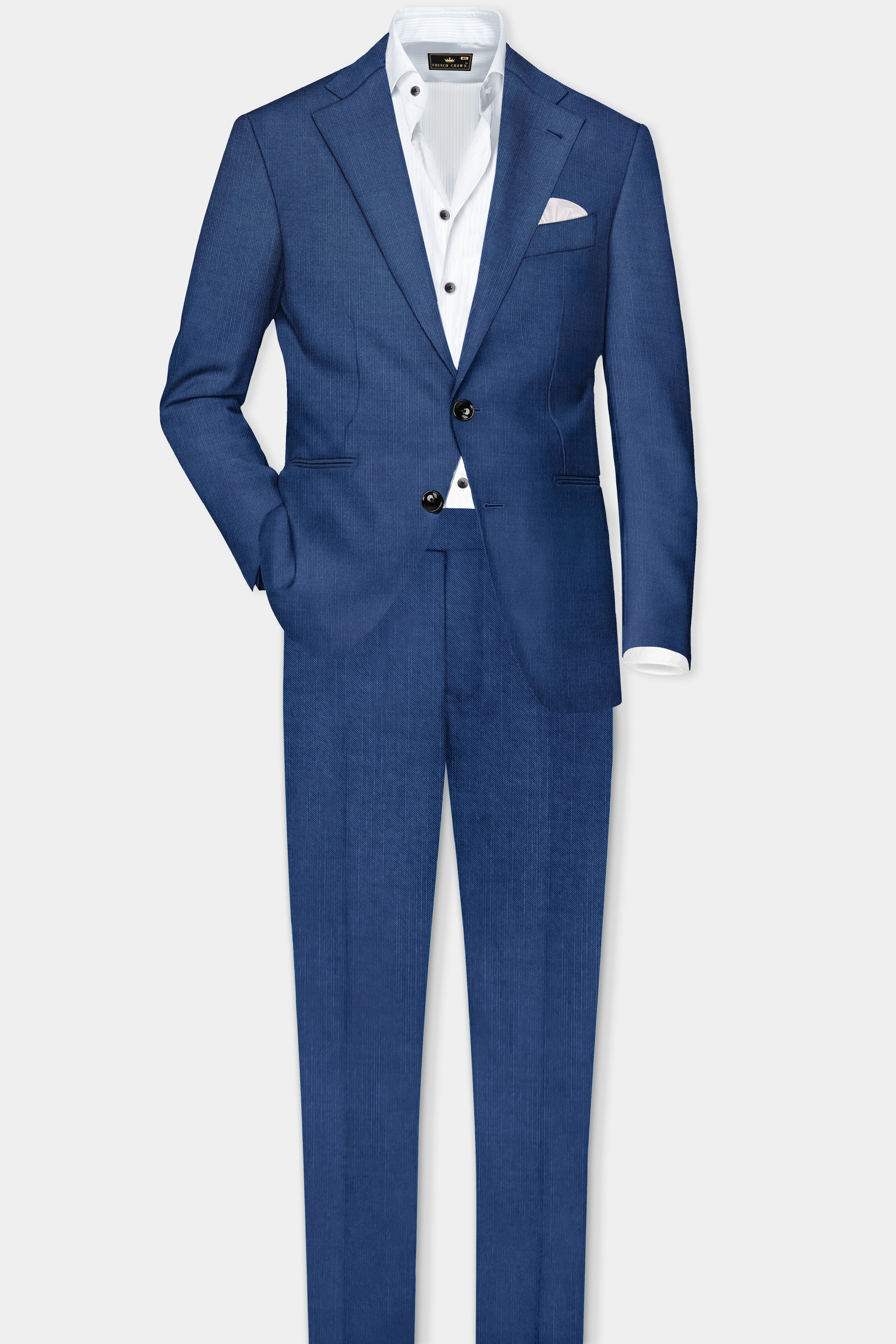 Marinoir-Cello Blue Solid Wool Rich Single Breasted Stretchable traveler Suit