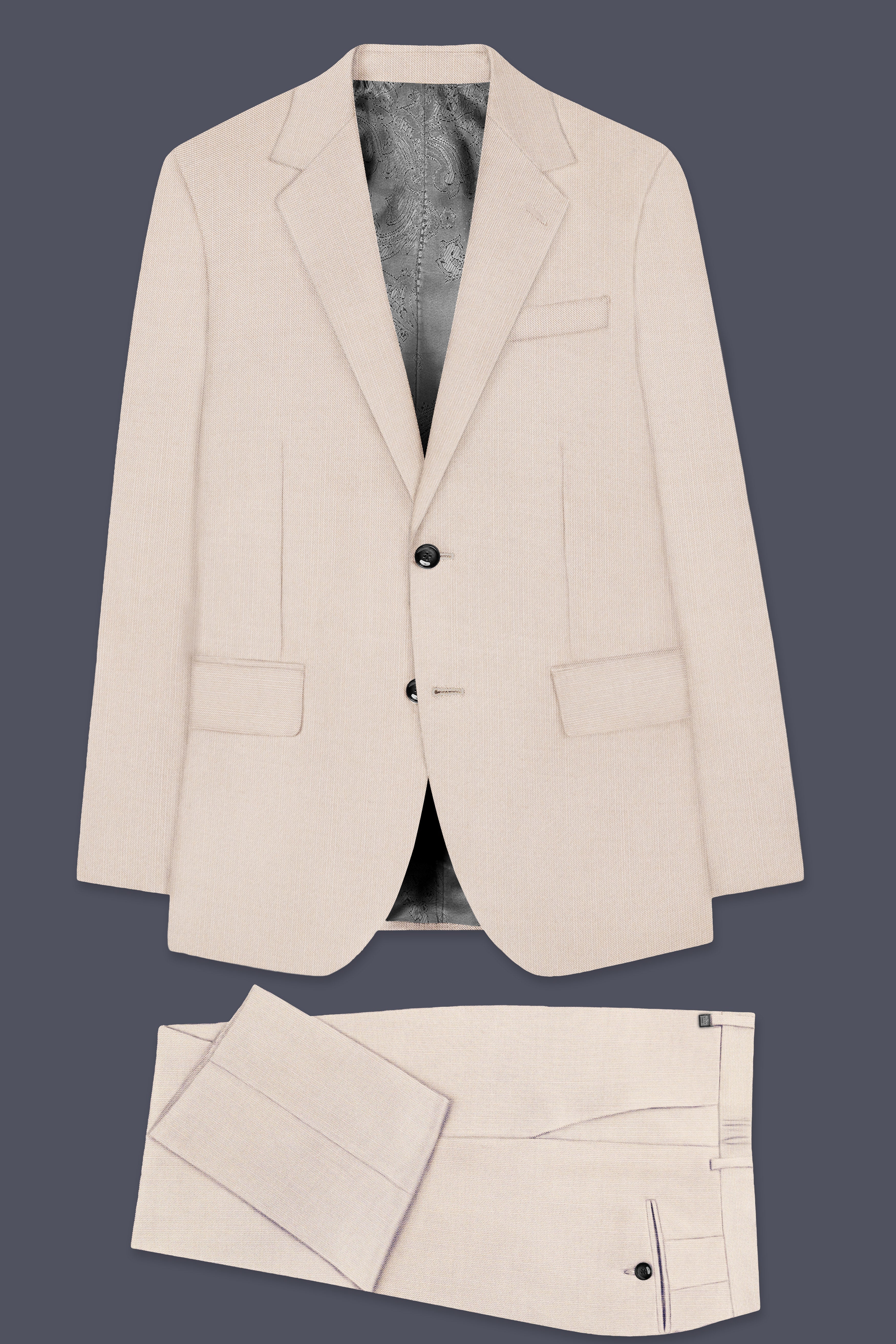 Velivon-Bizarre Cream Solid Wool Rich Single Breasted Stretchable traveler Suit