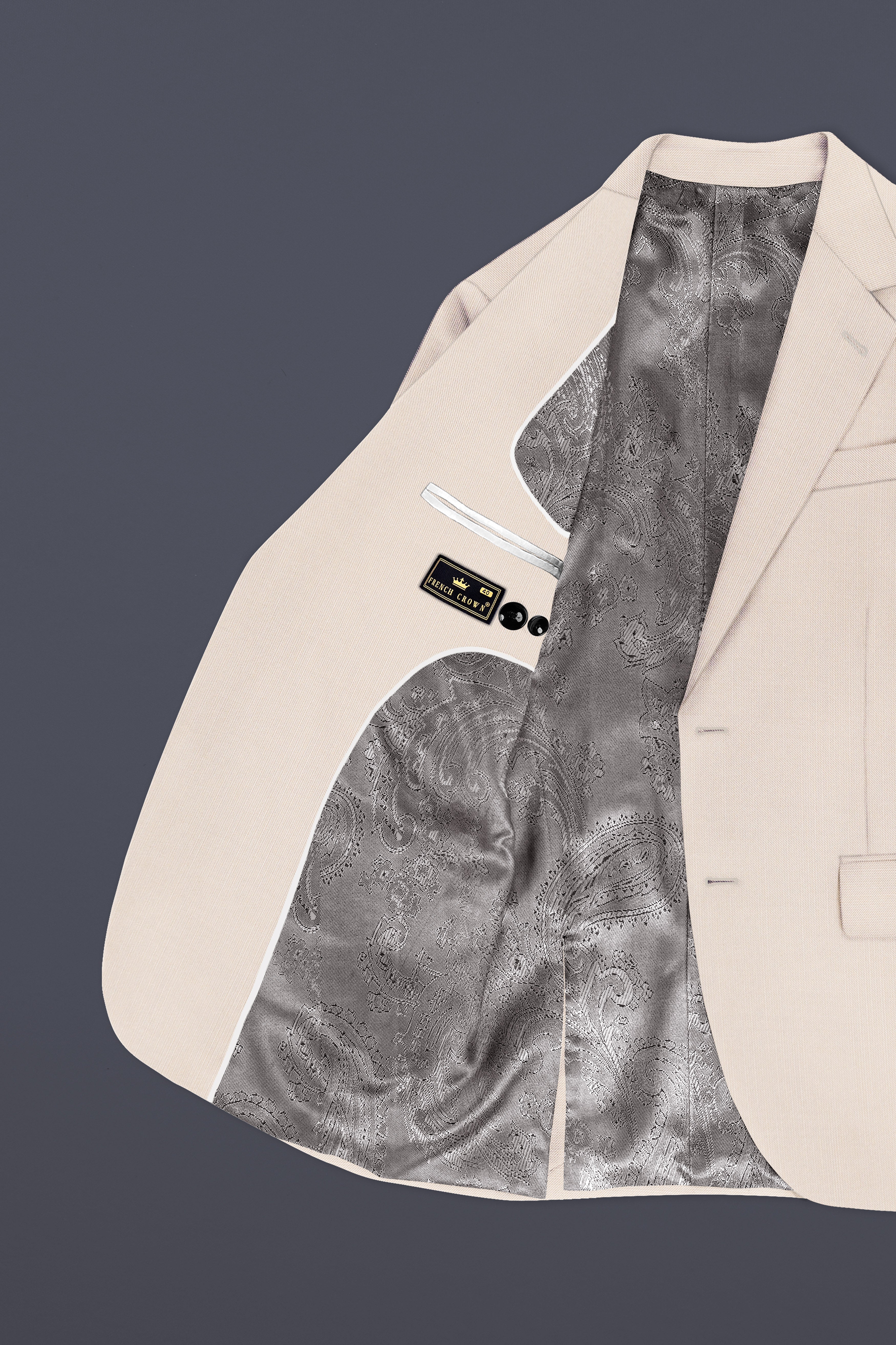 Velivon-Bizarre Cream Solid Wool Rich Single Breasted Slight Stretch Suit