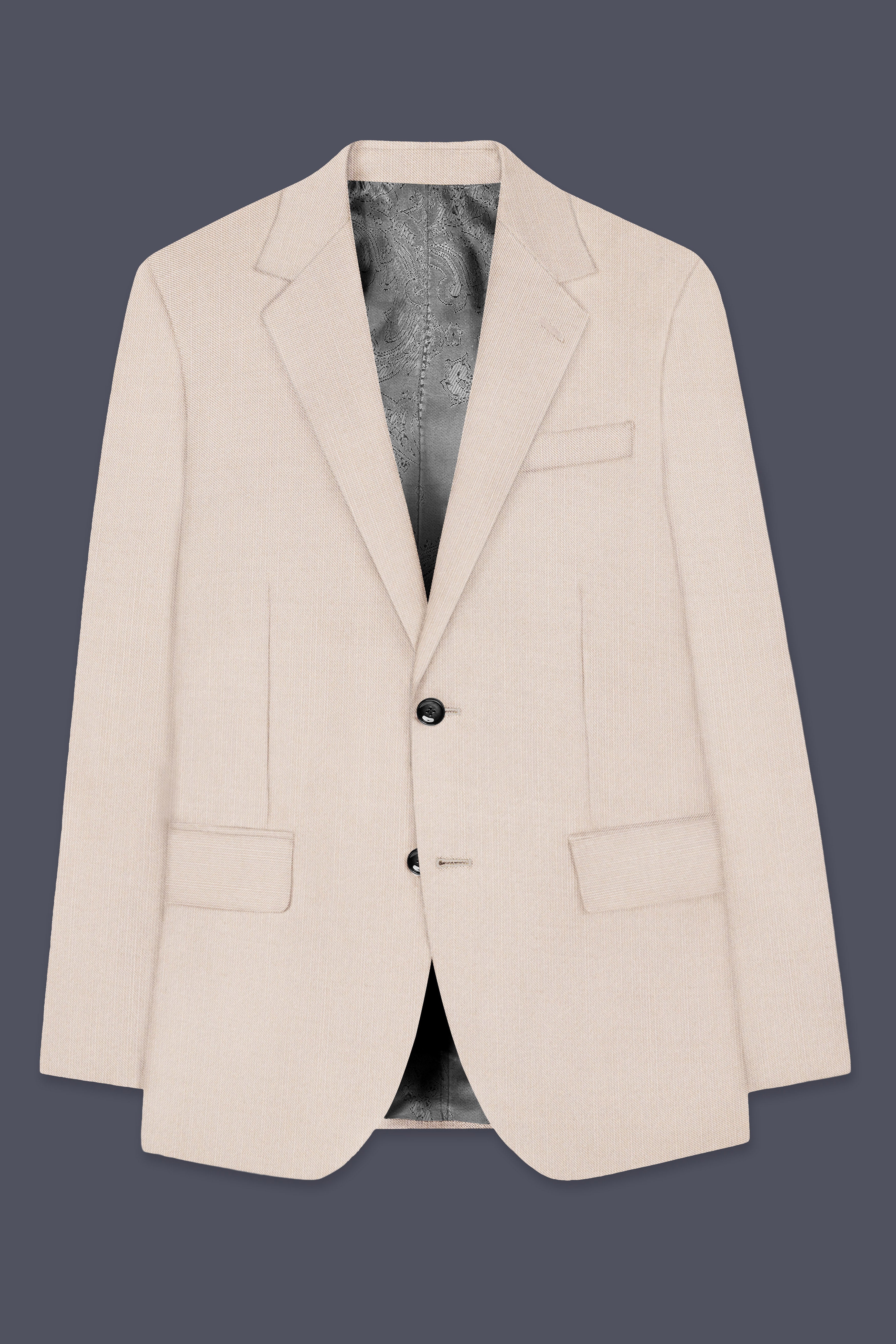 Velivon-Bizarre Cream Solid Wool Rich Single Breasted Slight Stretch Suit
