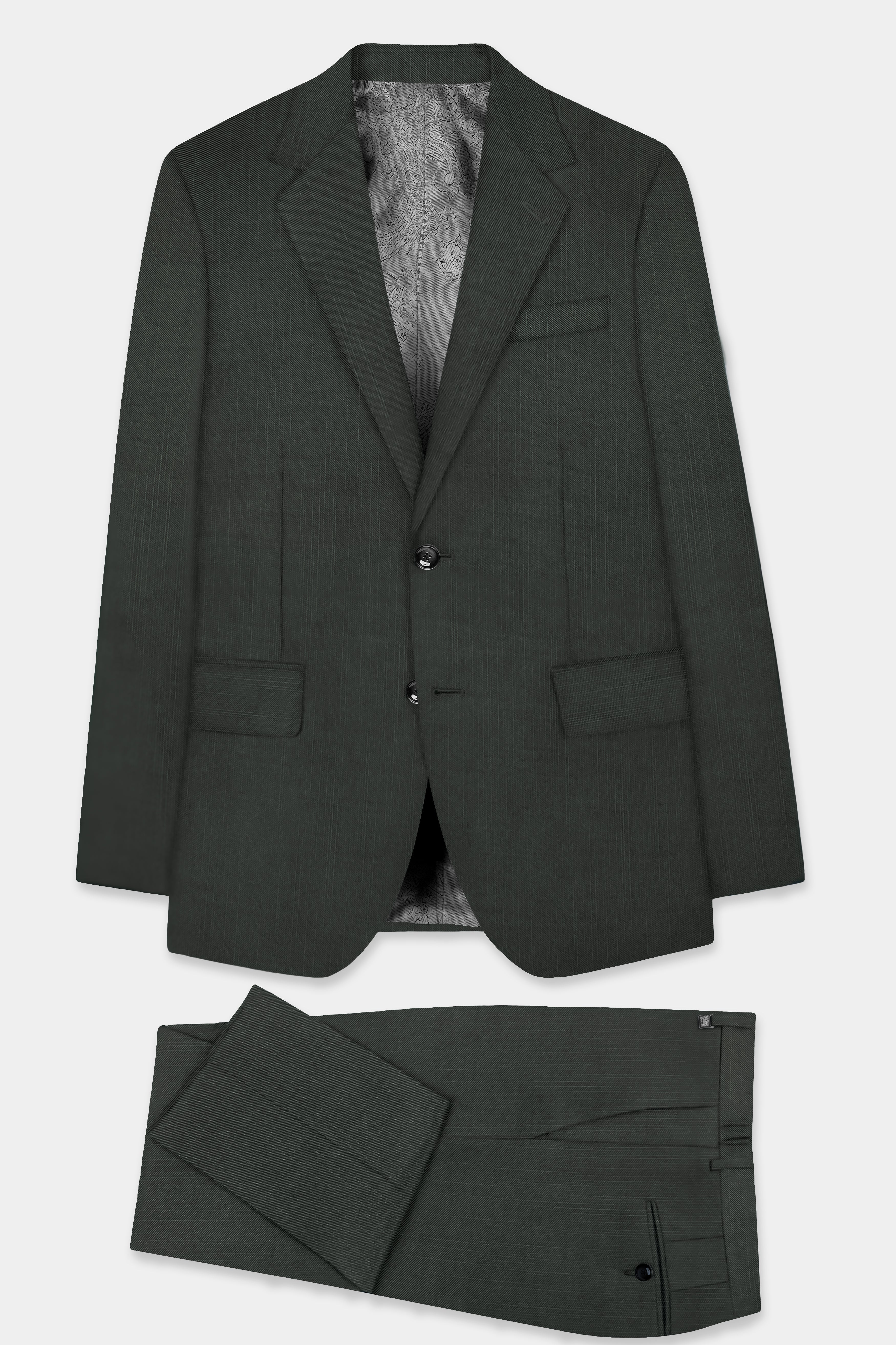 Shafton-Mine Shaft Green Solid Wool Rich Single Breasted Stretchable traveler Suit