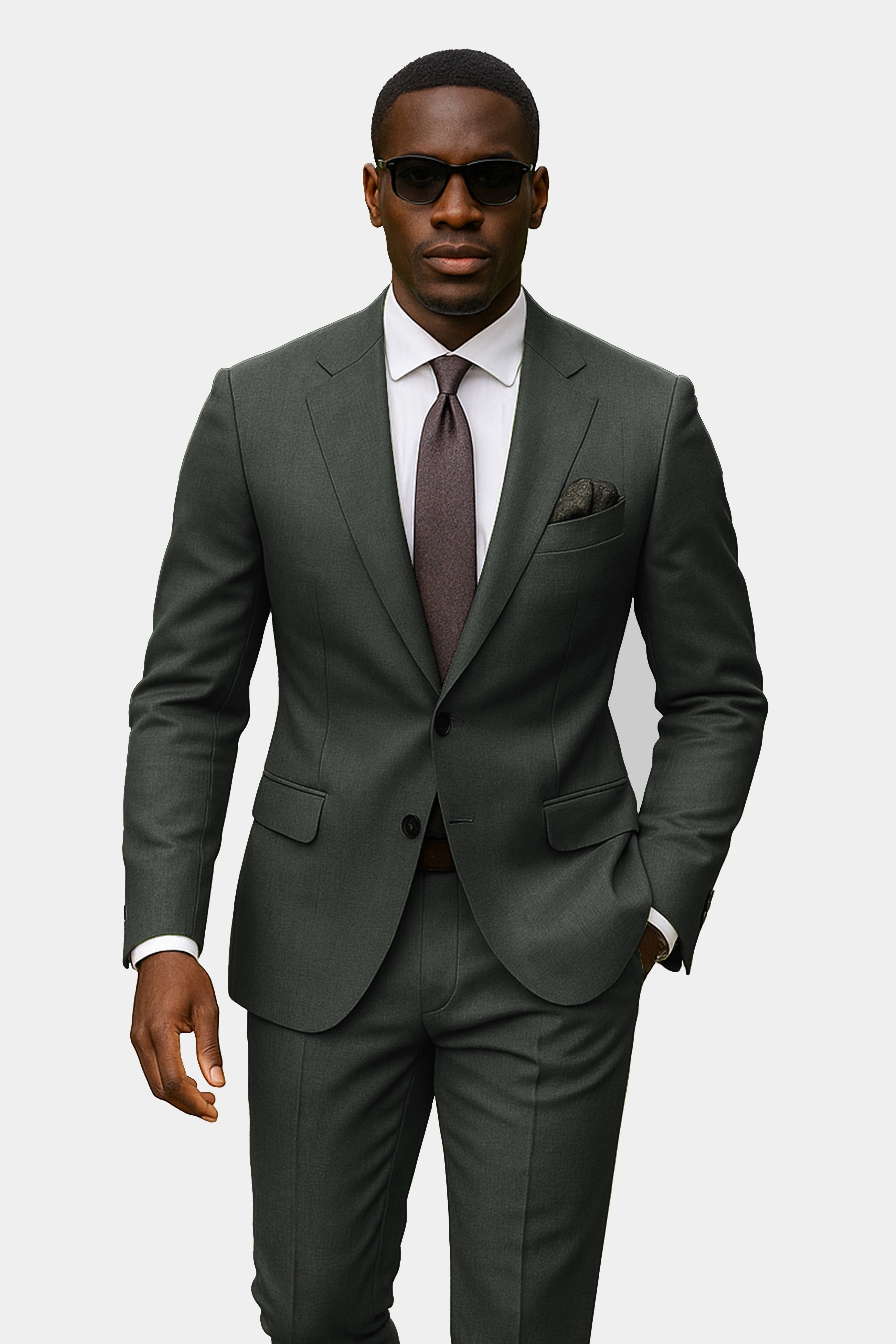 Shafton-Mine Shaft Green Solid Wool Rich Single Breasted Stretchable traveler Suit