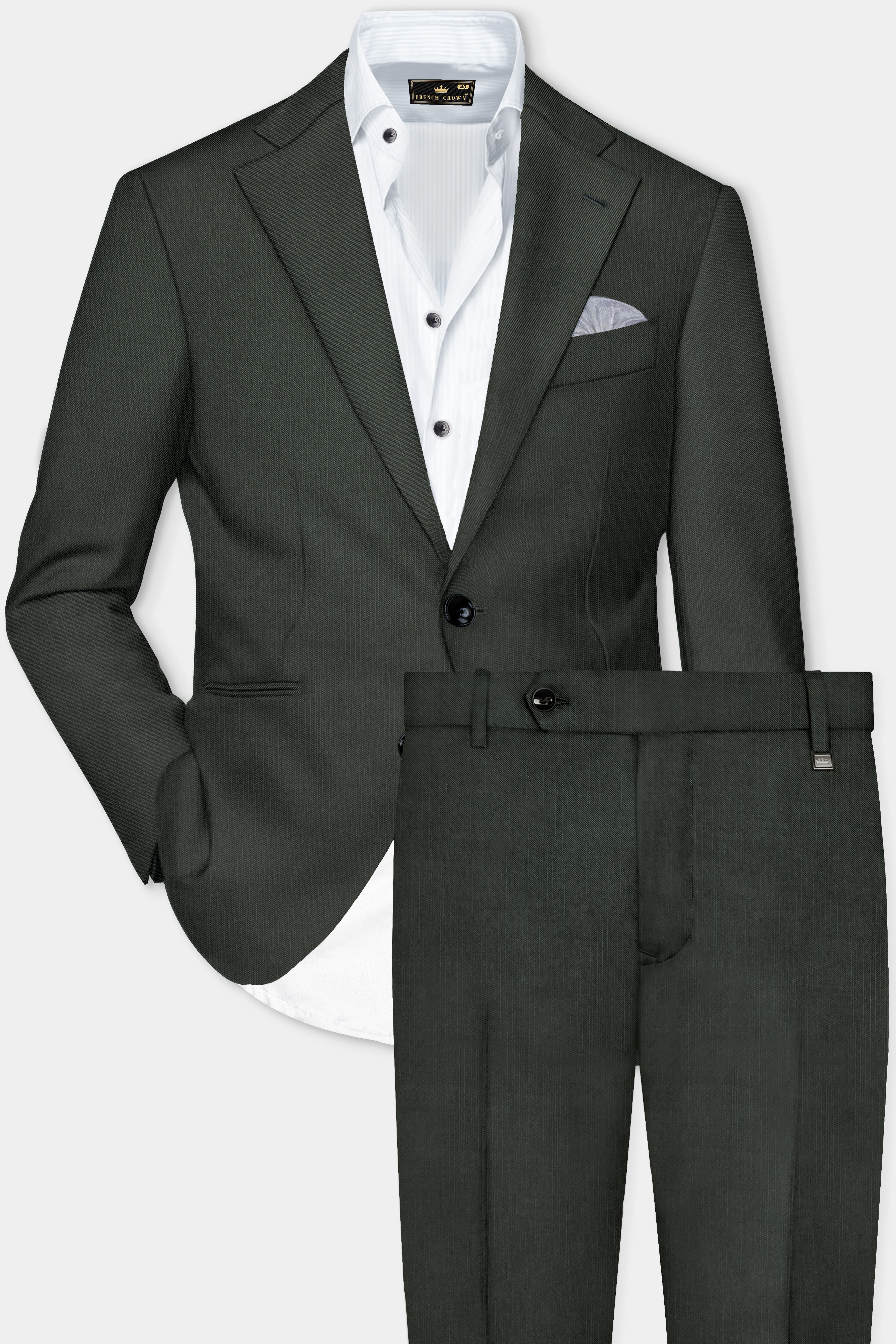 Shafton-Mine Shaft Green Solid Wool Rich Single Breasted Stretchable traveler Suit