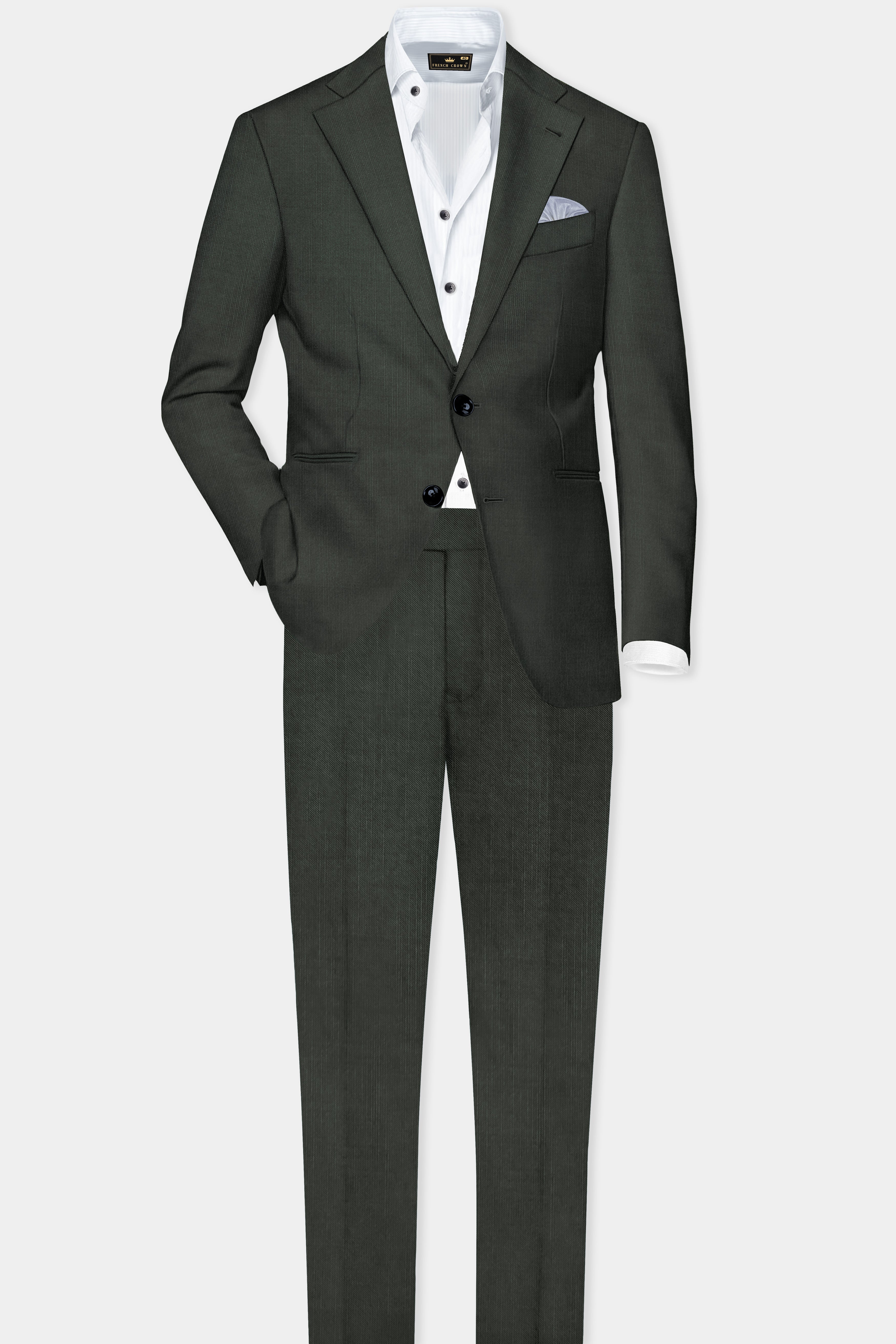 Shafton-Mine Shaft Green Solid Wool Rich Single Breasted Stretchable traveler Suit