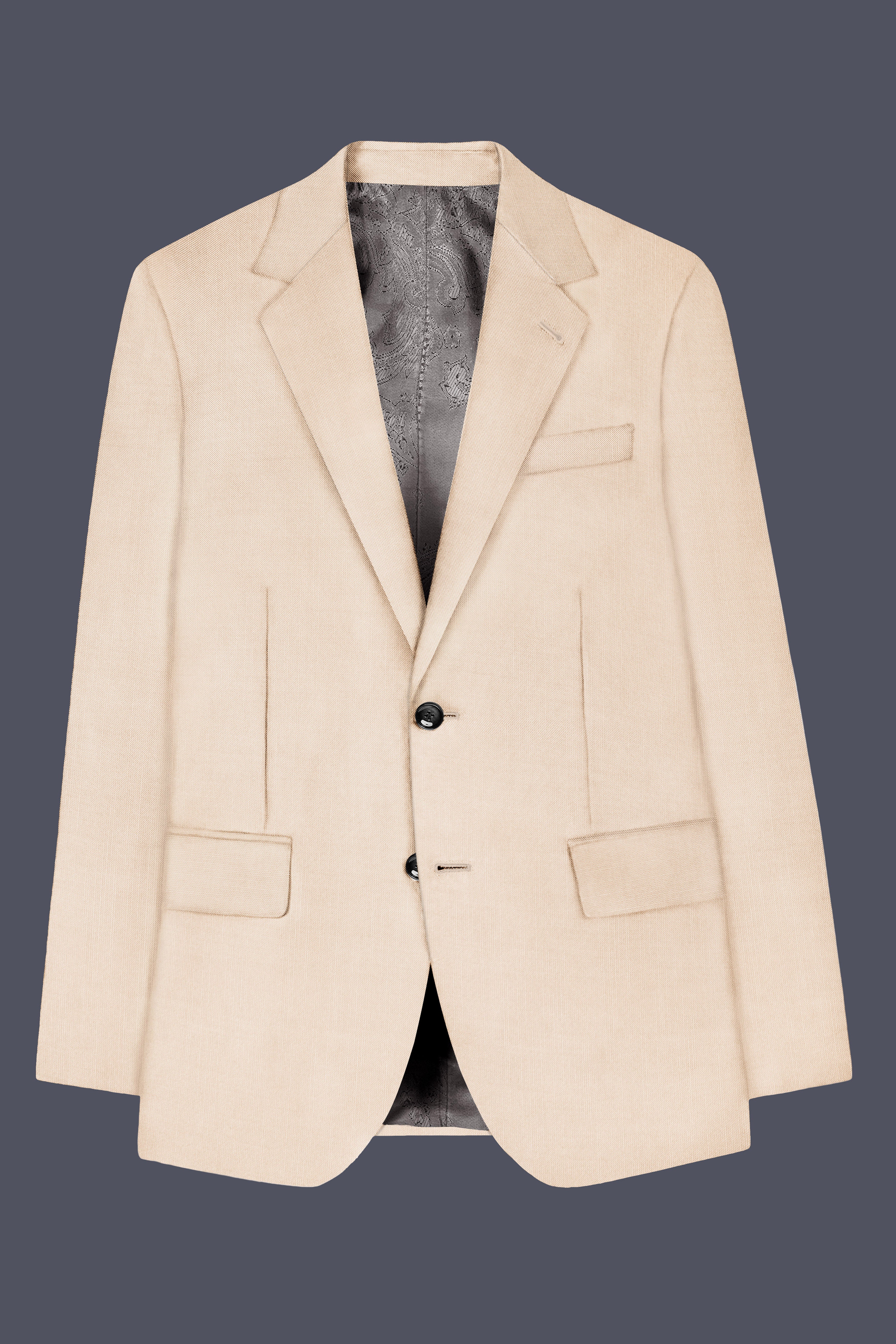 Biscotti-Parchment Cream Solid Wool Rich Single Breasted Slight Stretch Suit