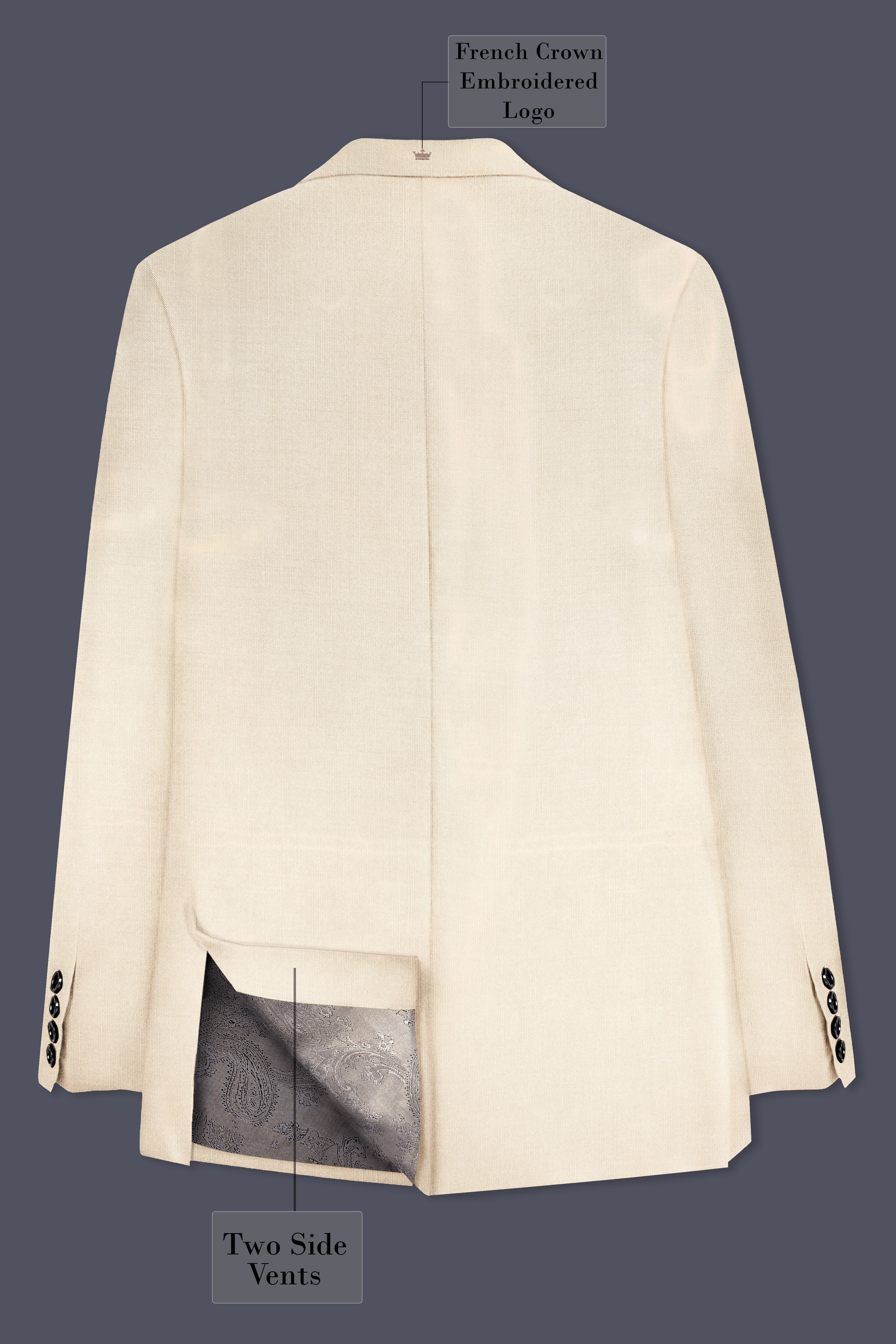 Biscotti-Parchment Cream Solid Wool Rich Single Breasted Stretchable traveler Suit