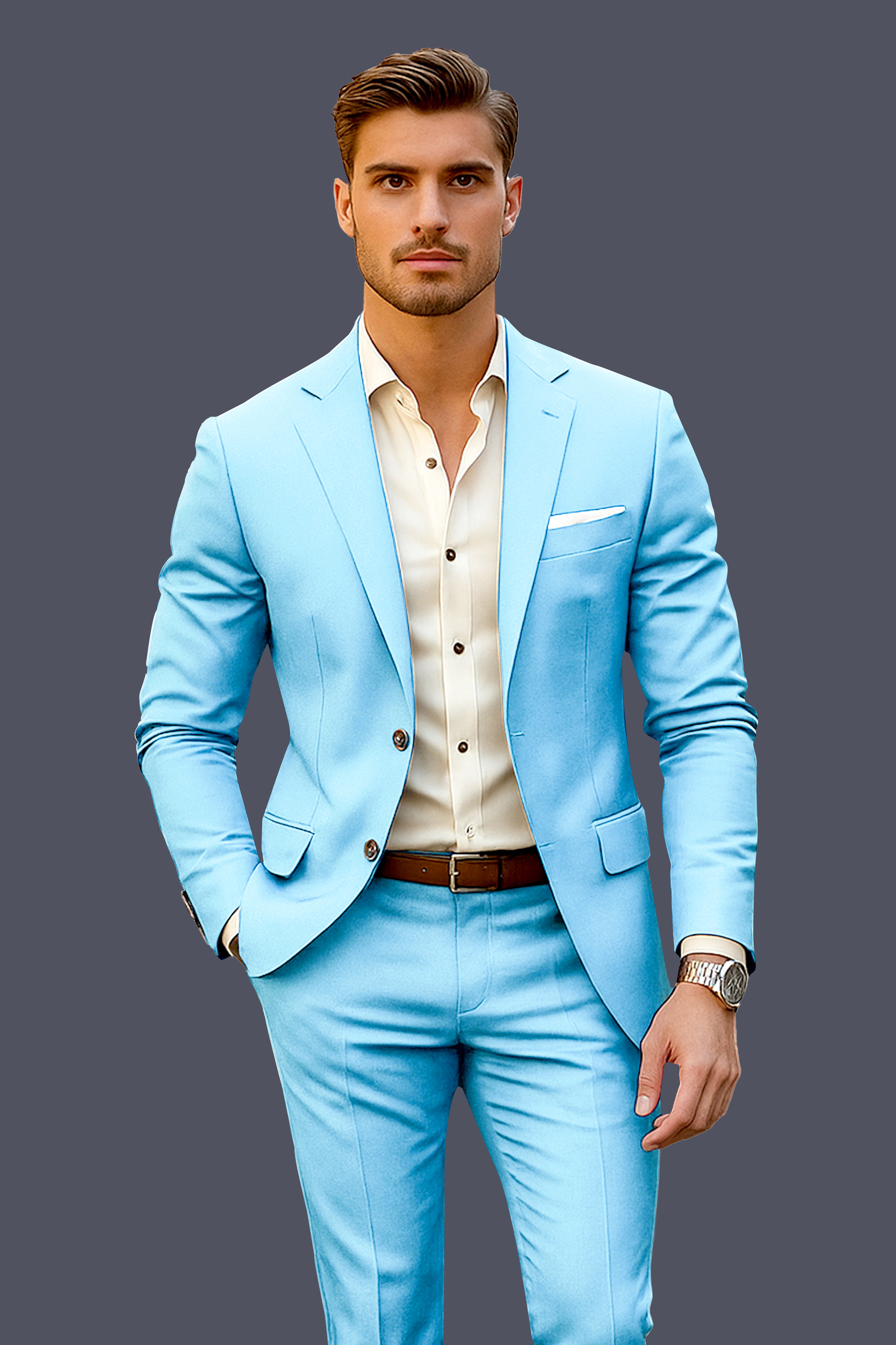 Iceland-Aquamarine Blue Solid Wool Rich Single Breasted Slight Stretch Suit