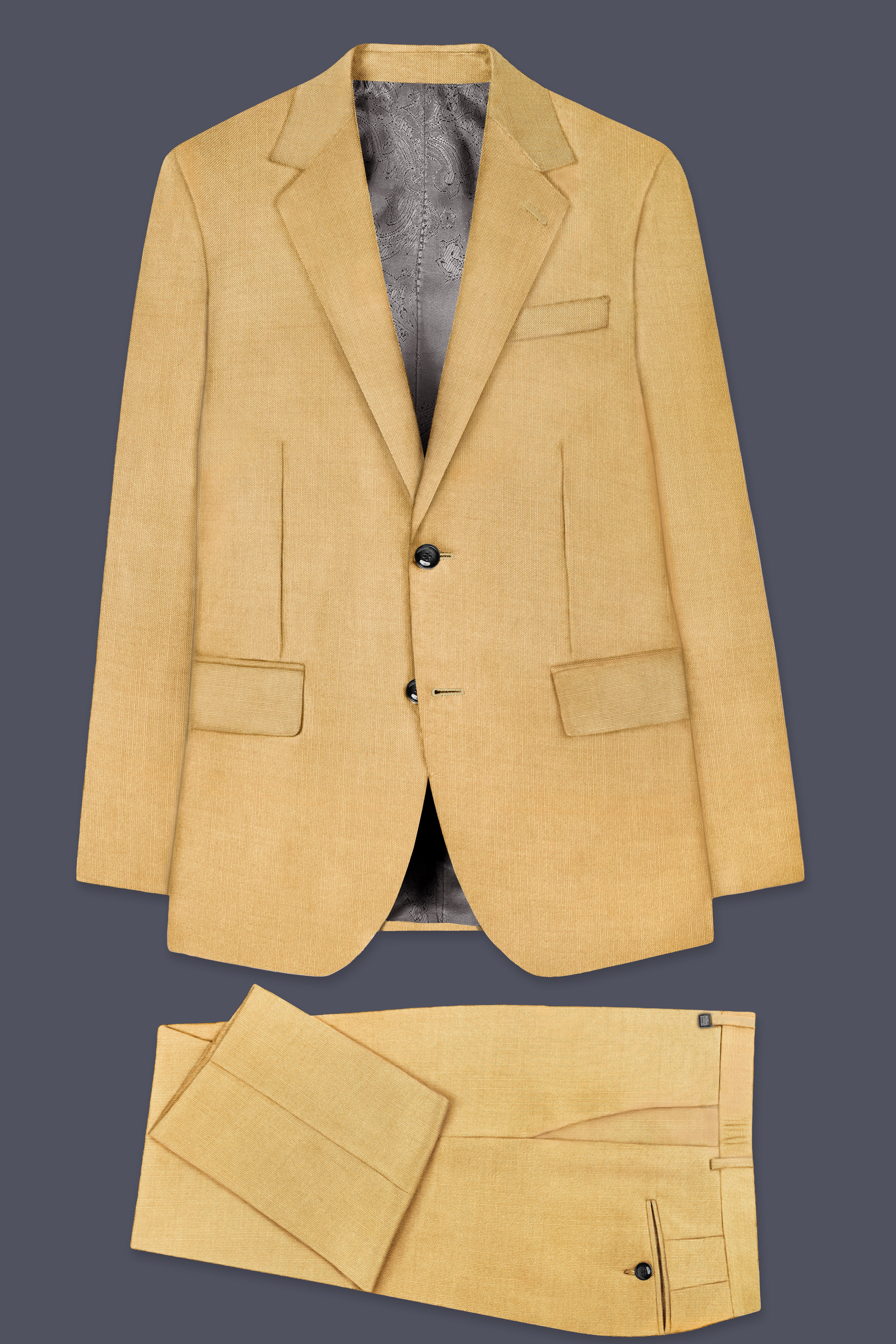 Marula-Desert Yellow Solid Wool Rich Single Breasted Slight Stretch Suit