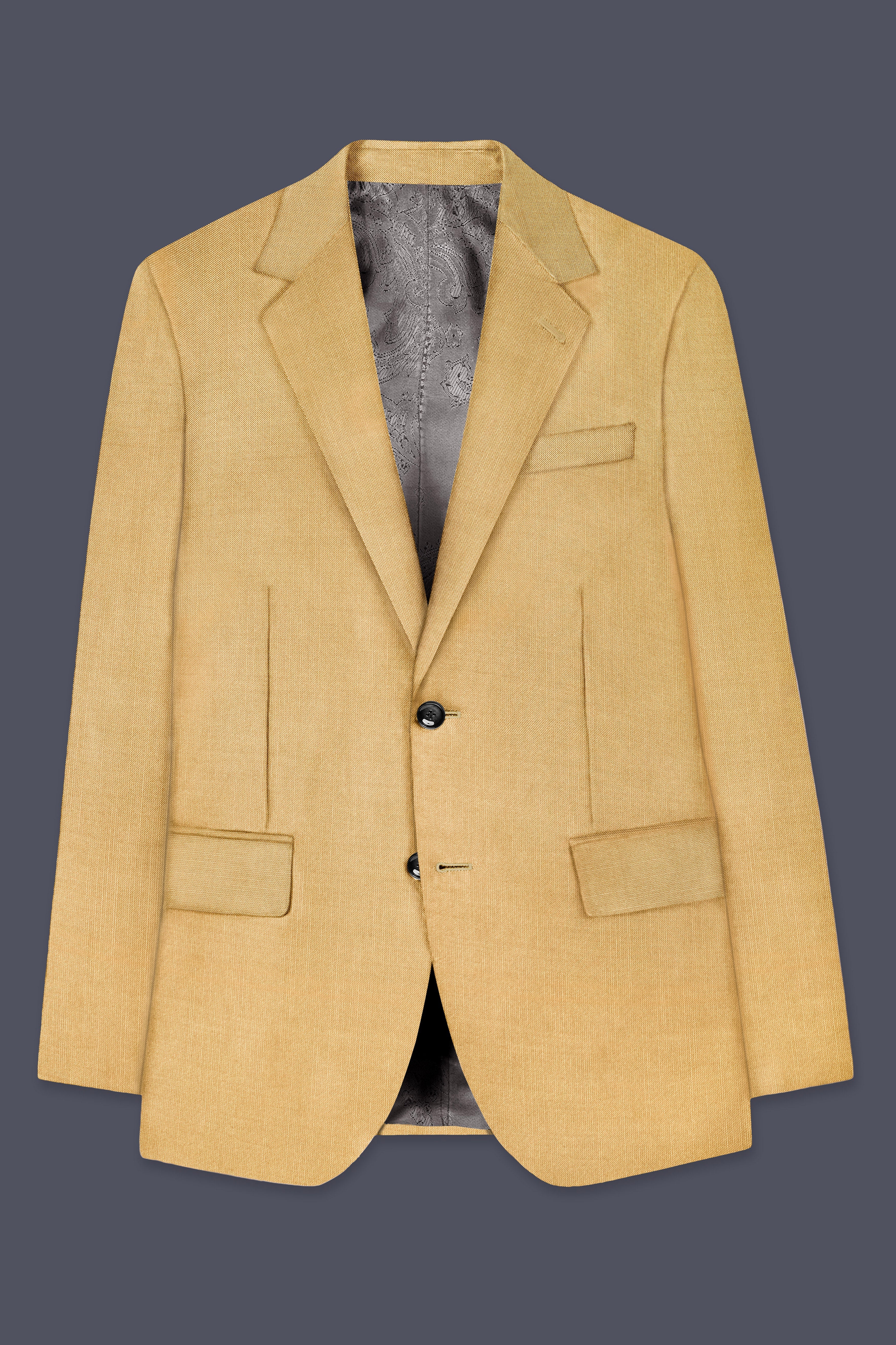 Marula-Desert Yellow Solid Wool Rich Single Breasted Stretchable traveler Suit