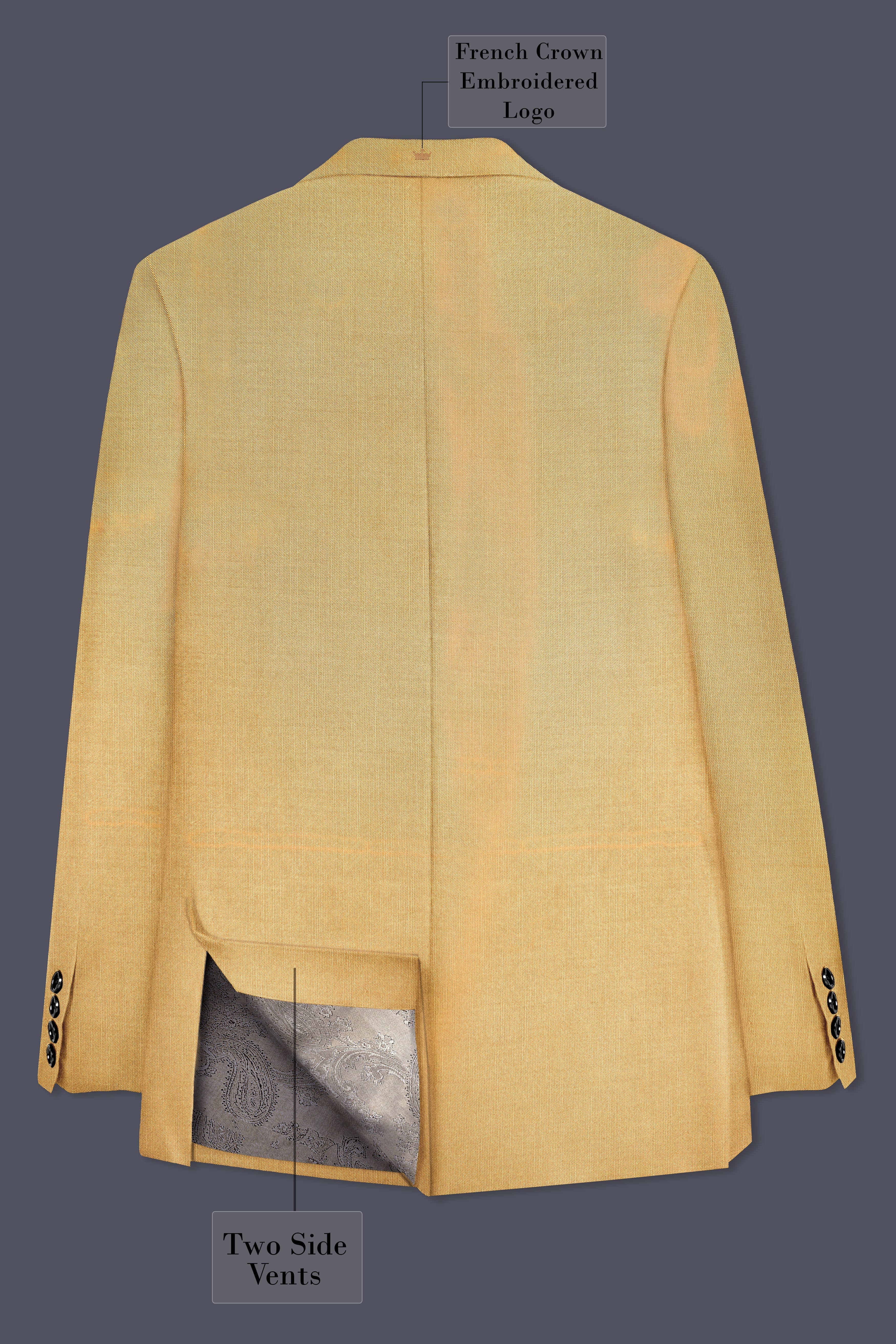 Marula-Desert Yellow Solid Wool Rich Single Breasted Stretchable traveler Suit