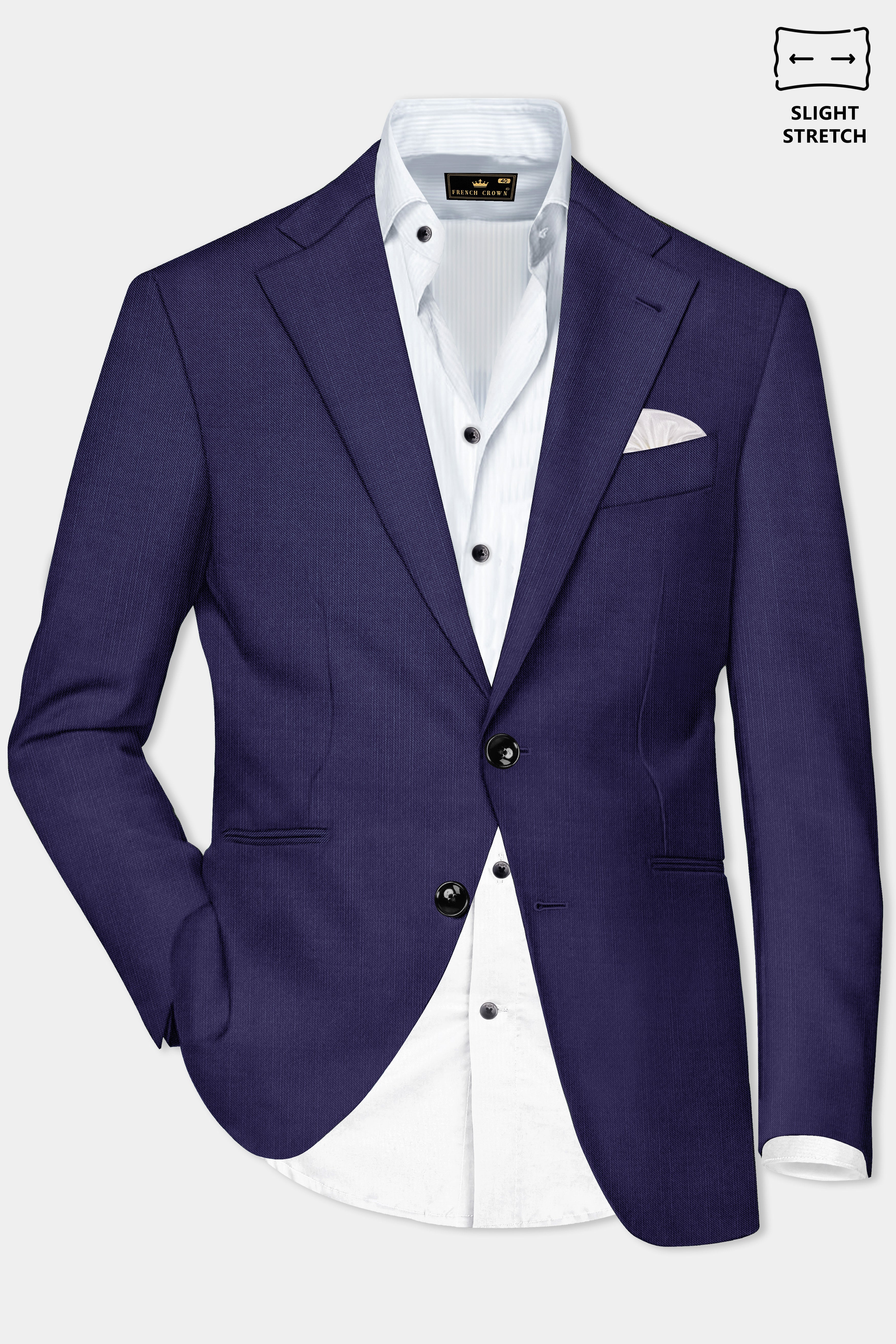 Triton-Martinique Blue Solid Wool Rich Single Breasted Slight Stretch Suit