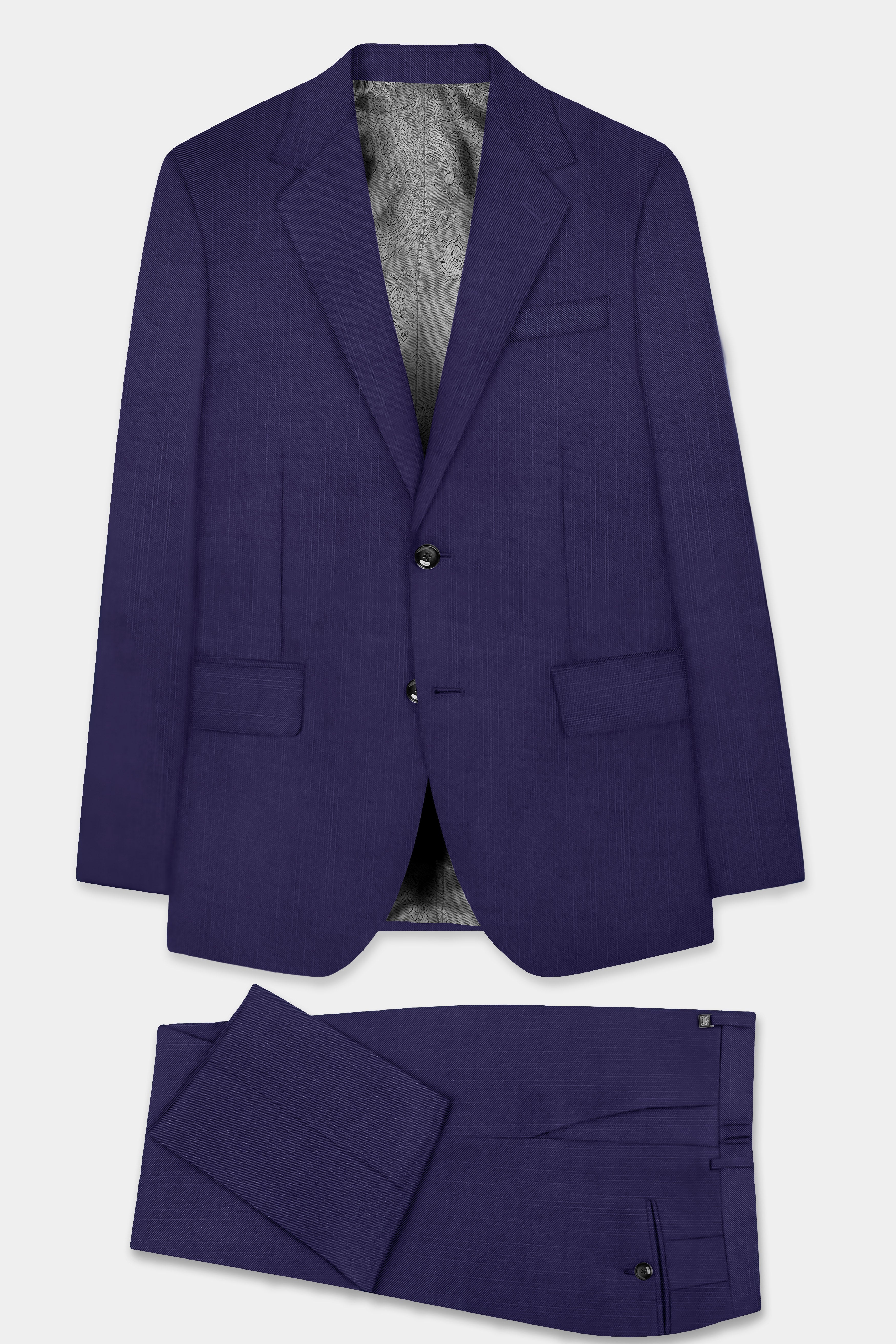 Triton-Martinique Blue Solid Wool Rich Single Breasted Slight Stretch Suit