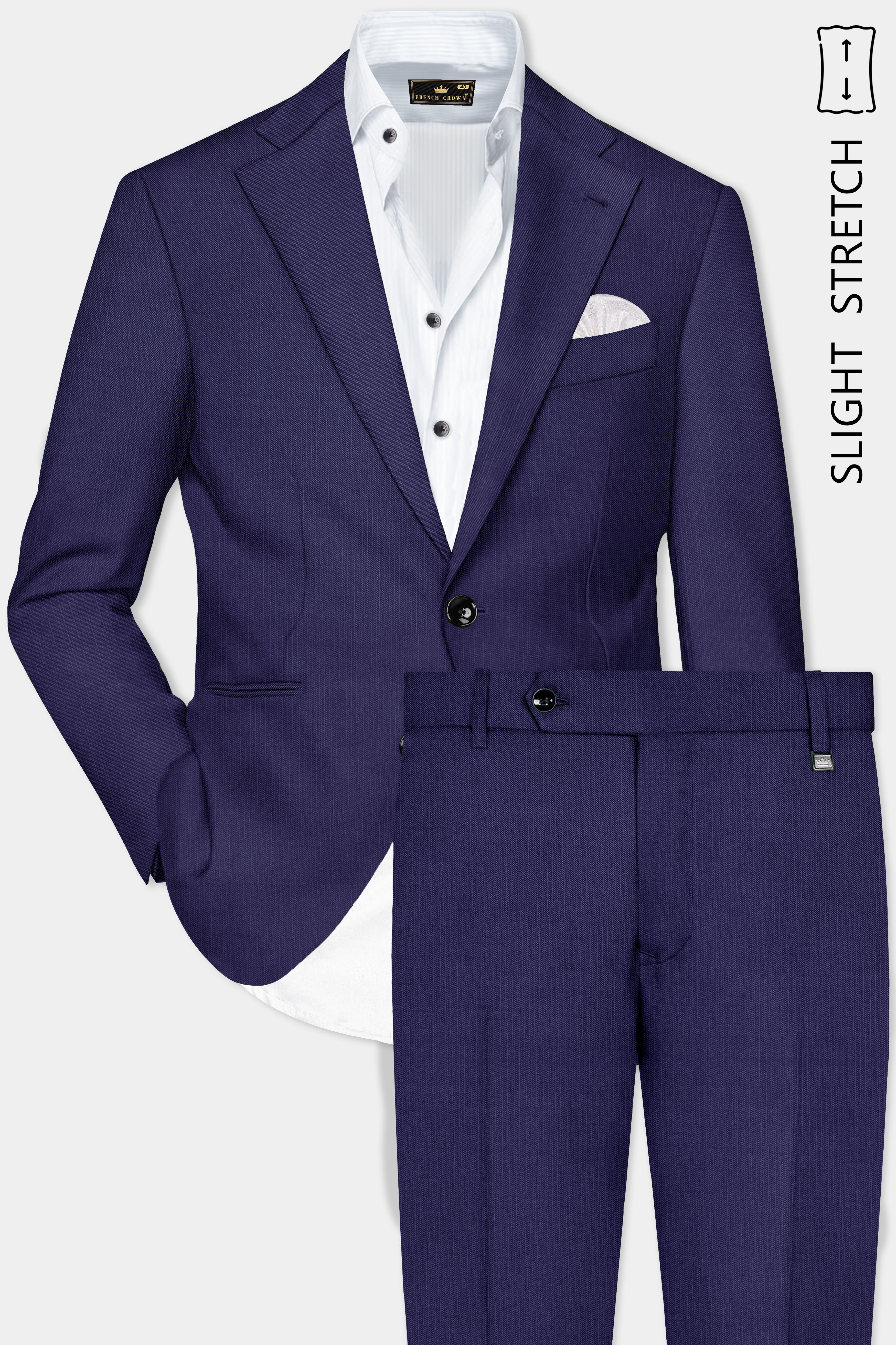 Triton-Martinique Blue Solid Wool Rich Single Breasted Slight Stretch Suit