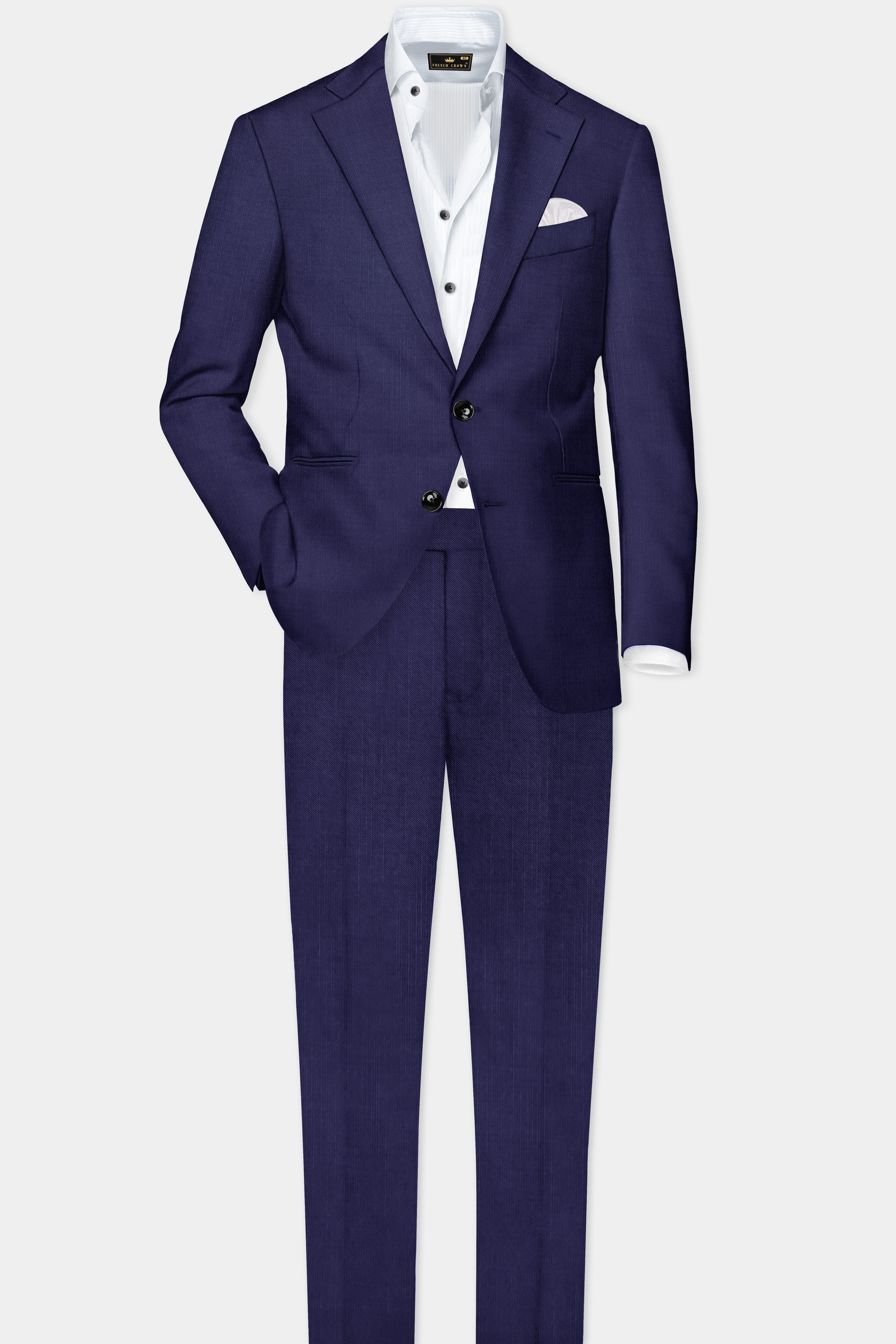Triton-Martinique Blue Solid Wool Rich Single Breasted Slight Stretch Suit