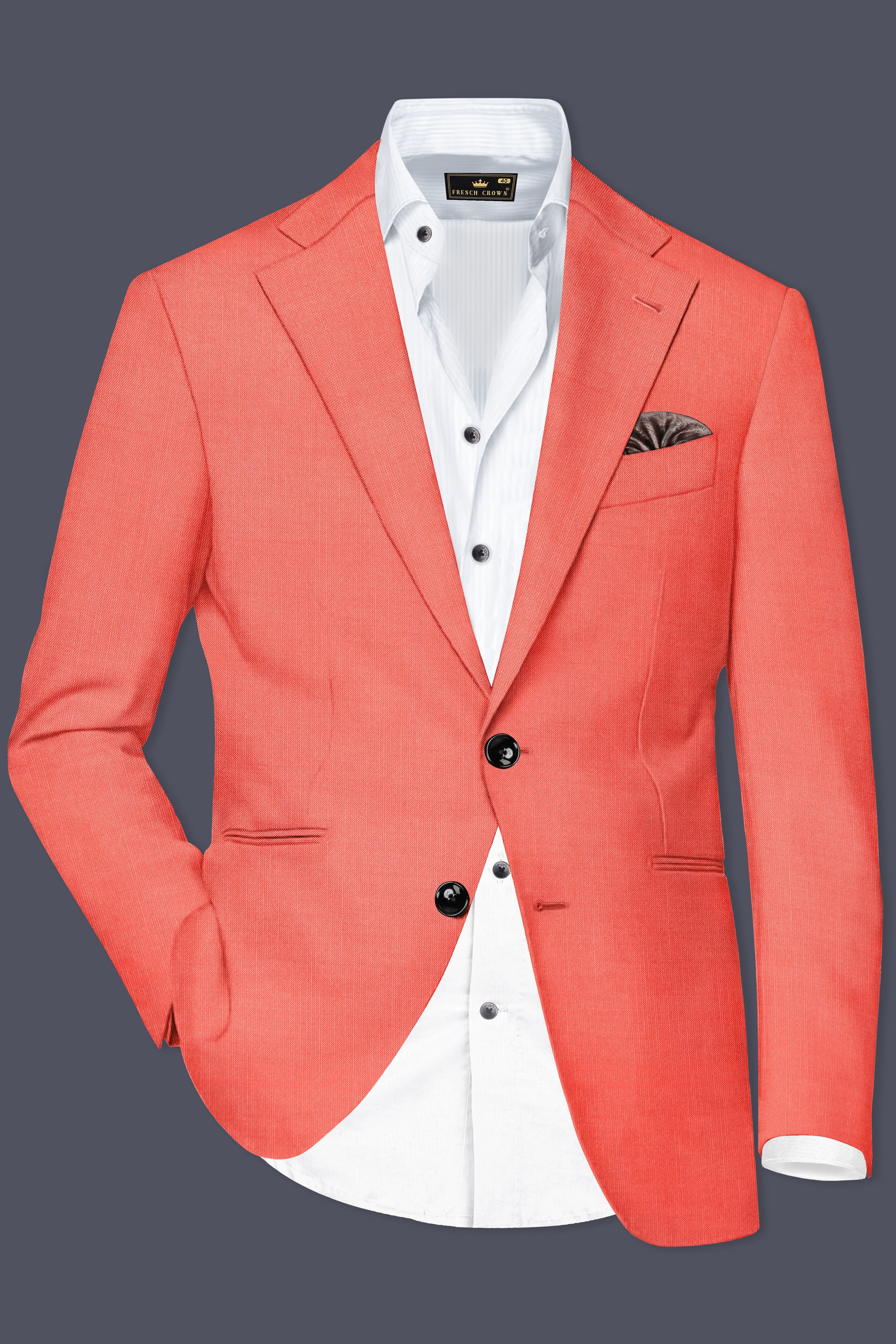 Aurora-Salmon Orange Solid Wool Rich Single Breasted Stretchable traveler Suit