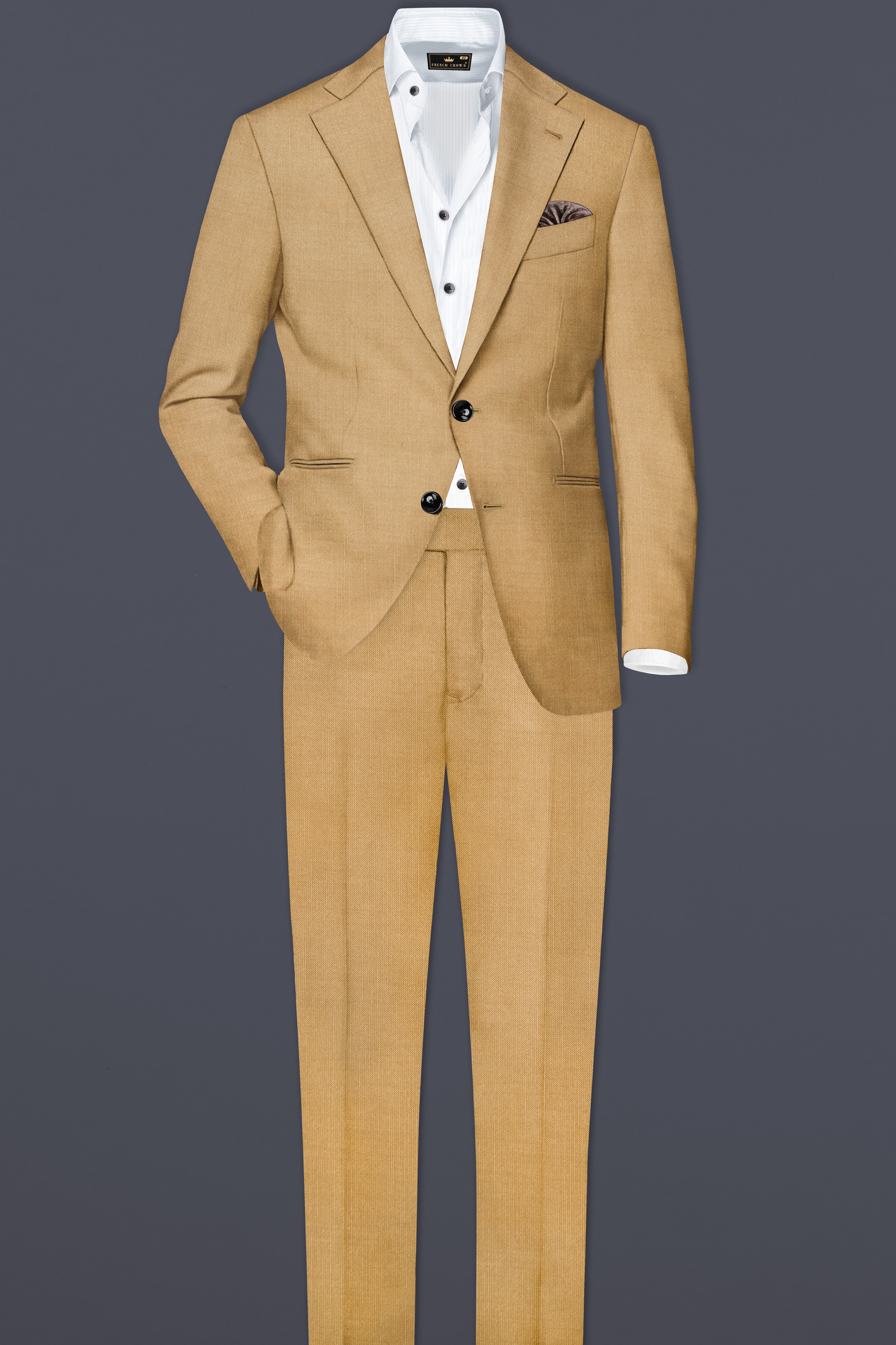 Sepia-Twine Brown Solid Wool Rich Single Breasted Slight Stretch Suit