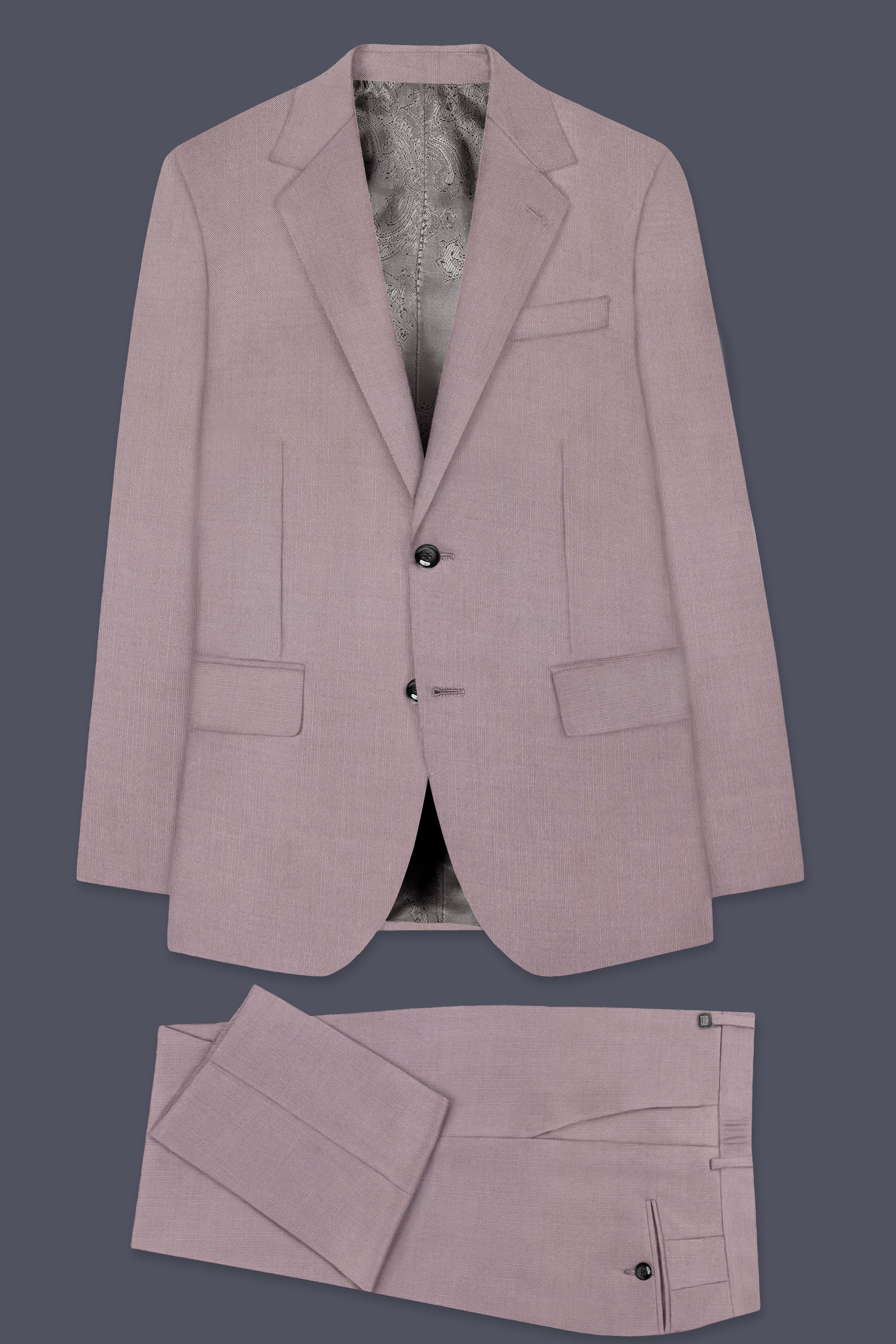 Amour-Rose Quartz Pink Solid Wool Rich Single Breasted Stretchable traveler Suit